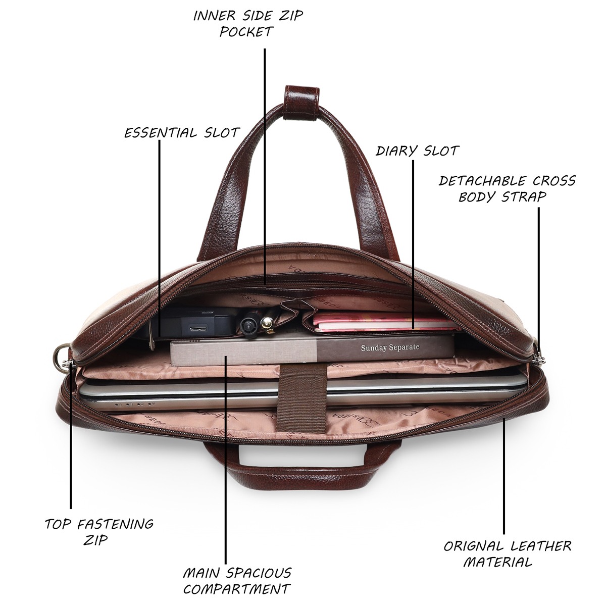 ESBEDA Brown Color Leather Laptop Bag For Mens and Womens
