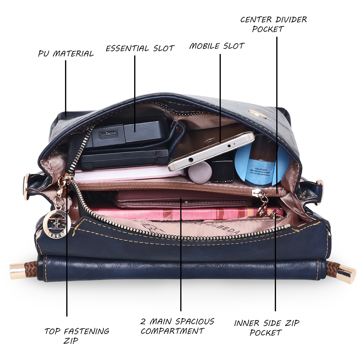 ESBEDA | Women's Blue PU Printed Handbags 3