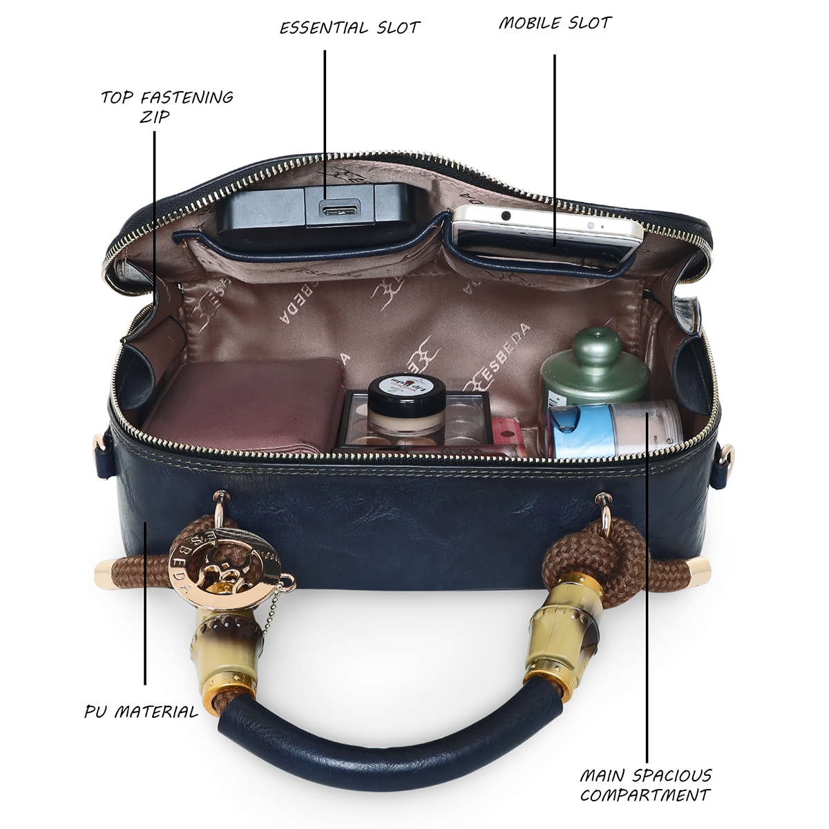 ESBEDA | Women's Blue PU Solid Handbags 3