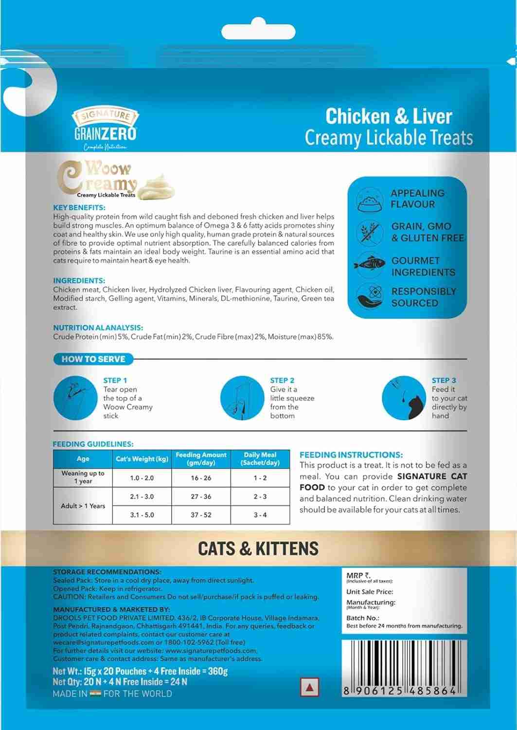 Grain Zero Chicken and Liver Lickable Creamy Cat Treats