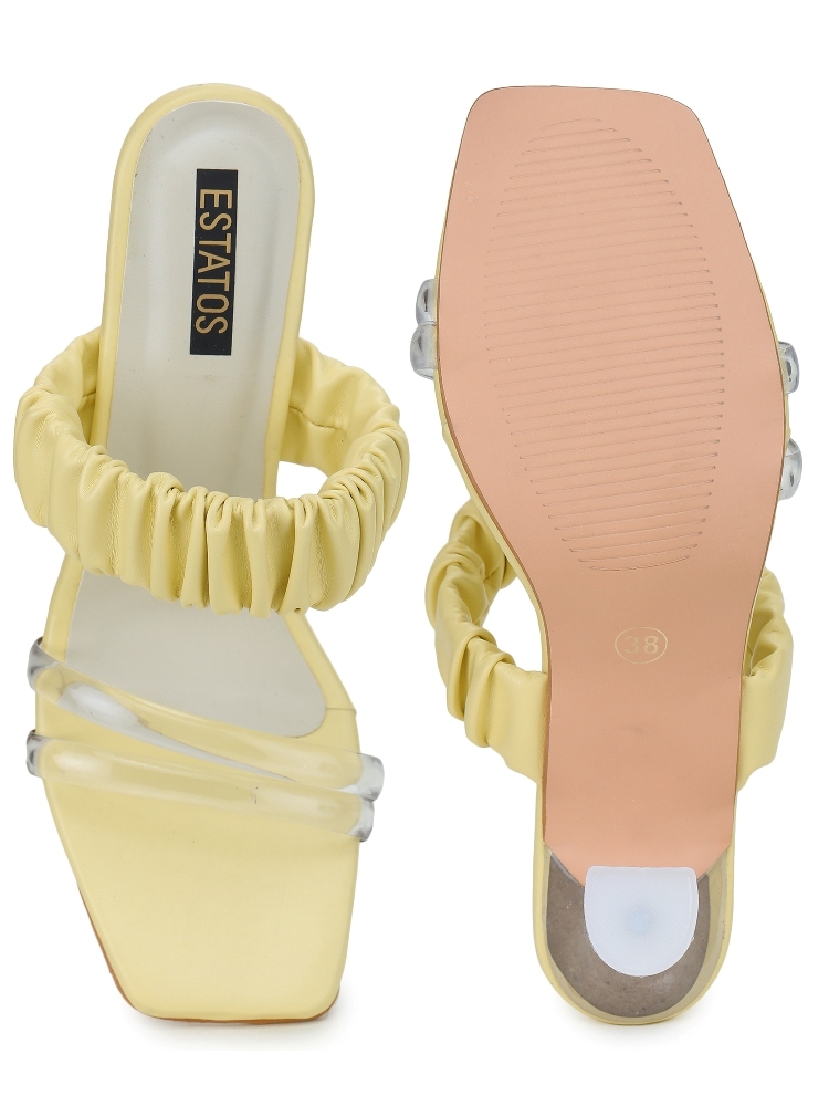 ESTATOS | Estatos Kitten Heels Yellow Sandals for Women (P34V104) 3