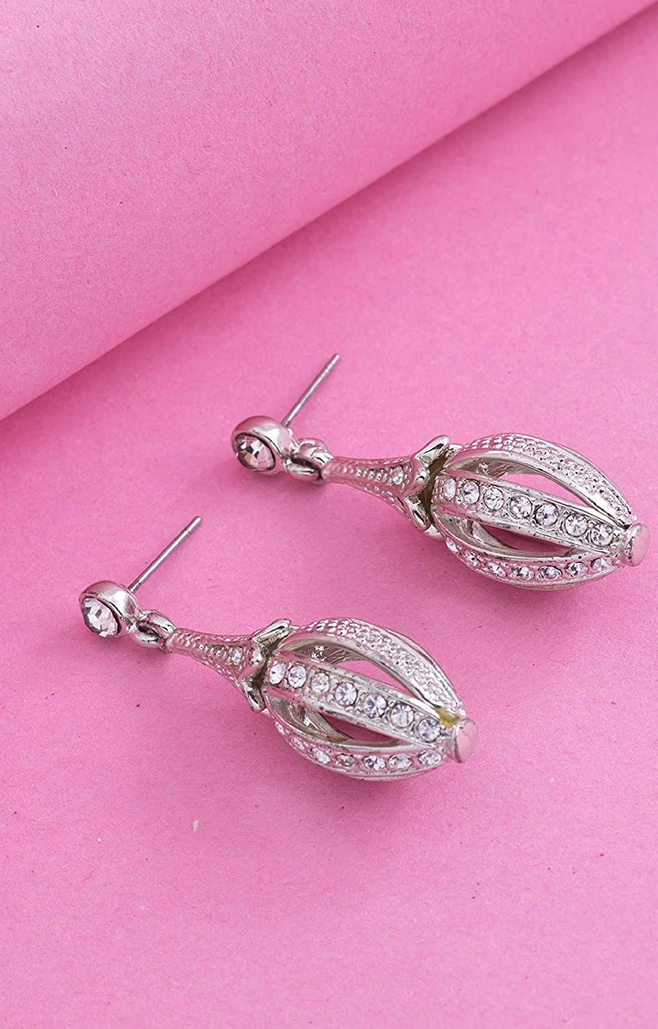 Estele  Rhodium Plated Faberge Drop Earrings with Crystals for Women