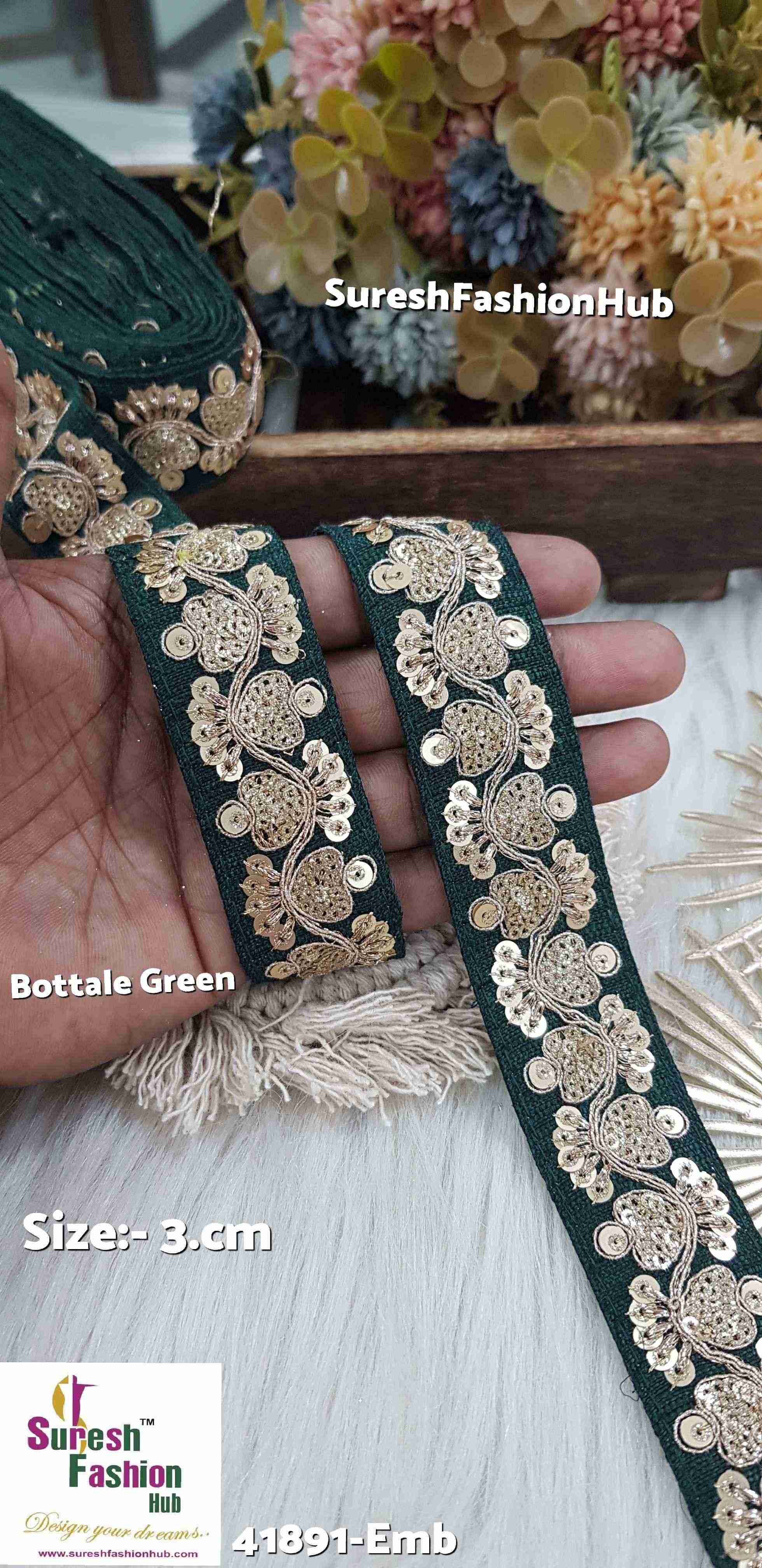 Bottle Green Colour Luxe Zari Embroidered Lace Roll