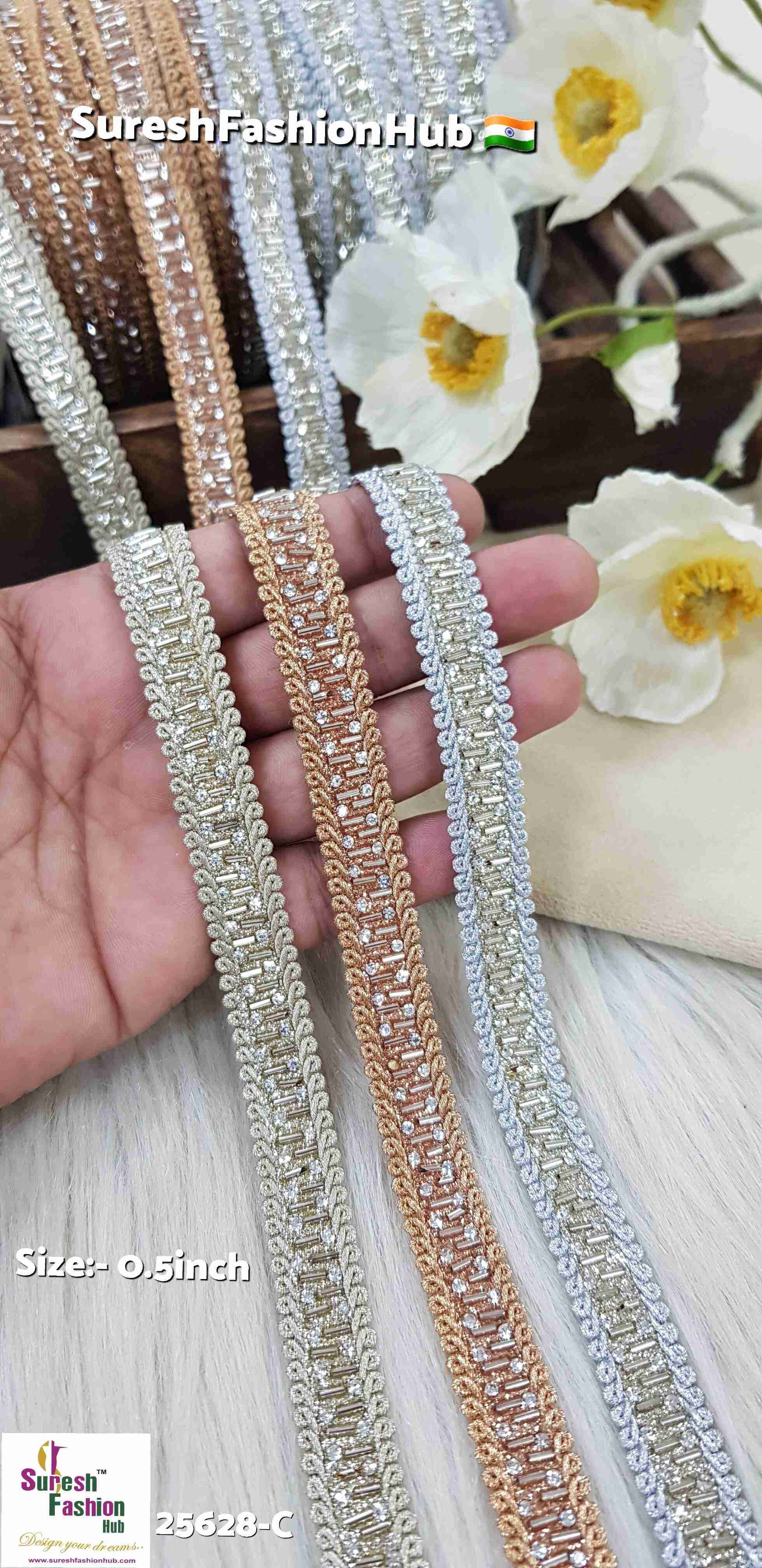 Light Pearl Kaddhana & Diamond Jhalar Lace