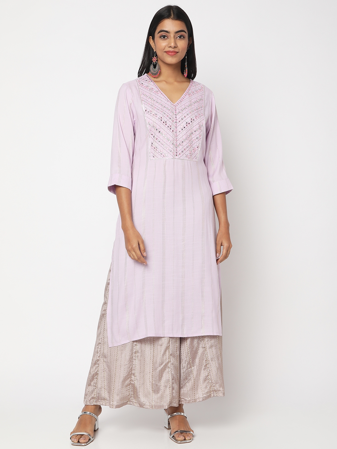 Ethnicity | Ethnicity Women's Purple Polyester Viscose Embroidered Kurta | XS 0
