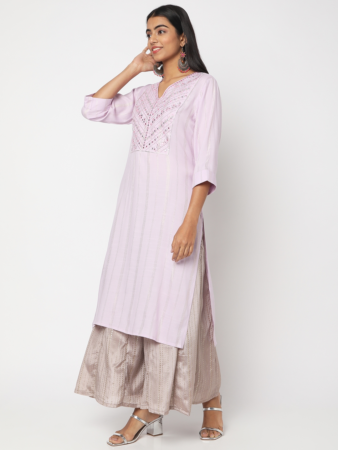 Ethnicity | Ethnicity Women's Purple Polyester Viscose Embroidered Kurta | XS 1