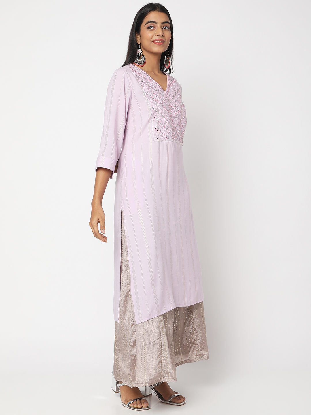 Ethnicity | Ethnicity Women's Purple Polyester Viscose Embroidered Kurta | XS 2