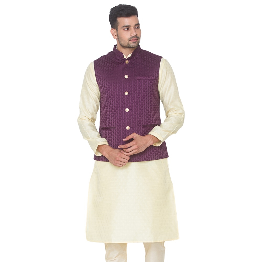 Ethnicity | Ethnicity Men's Purple Polyester Jacquard Ethnic Jackets | M 0