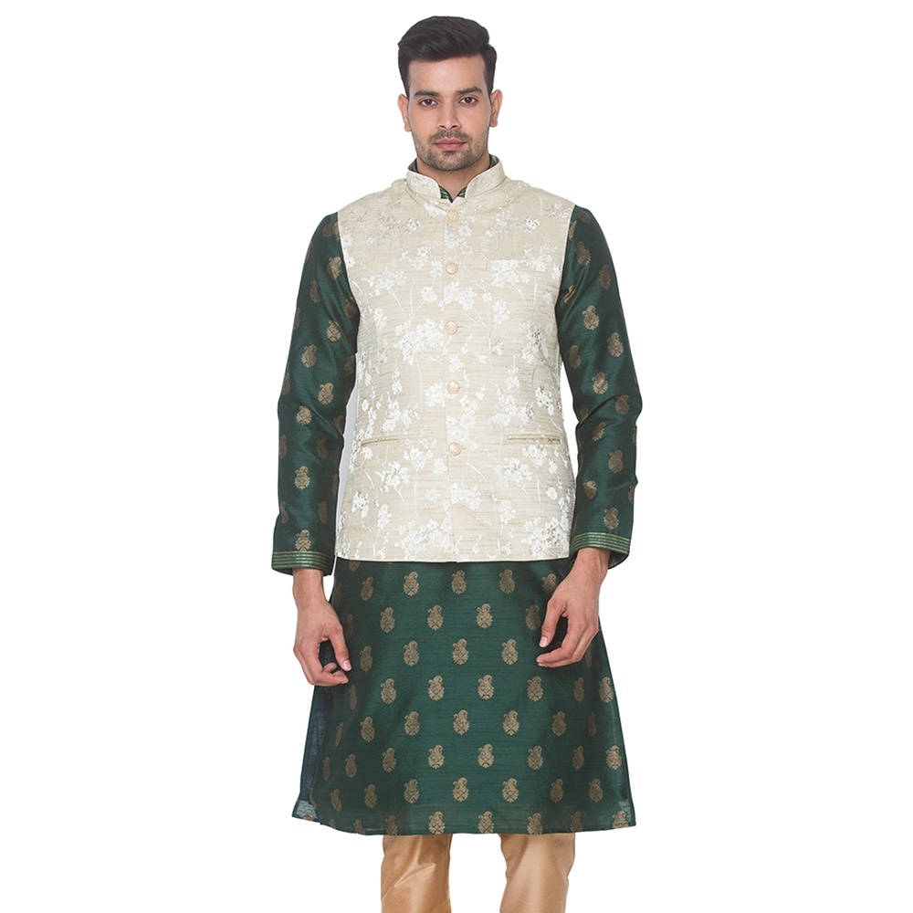 Ethnicity | Ethnicity Men's Cream Polyester Floral Ethnic Jackets | M 0