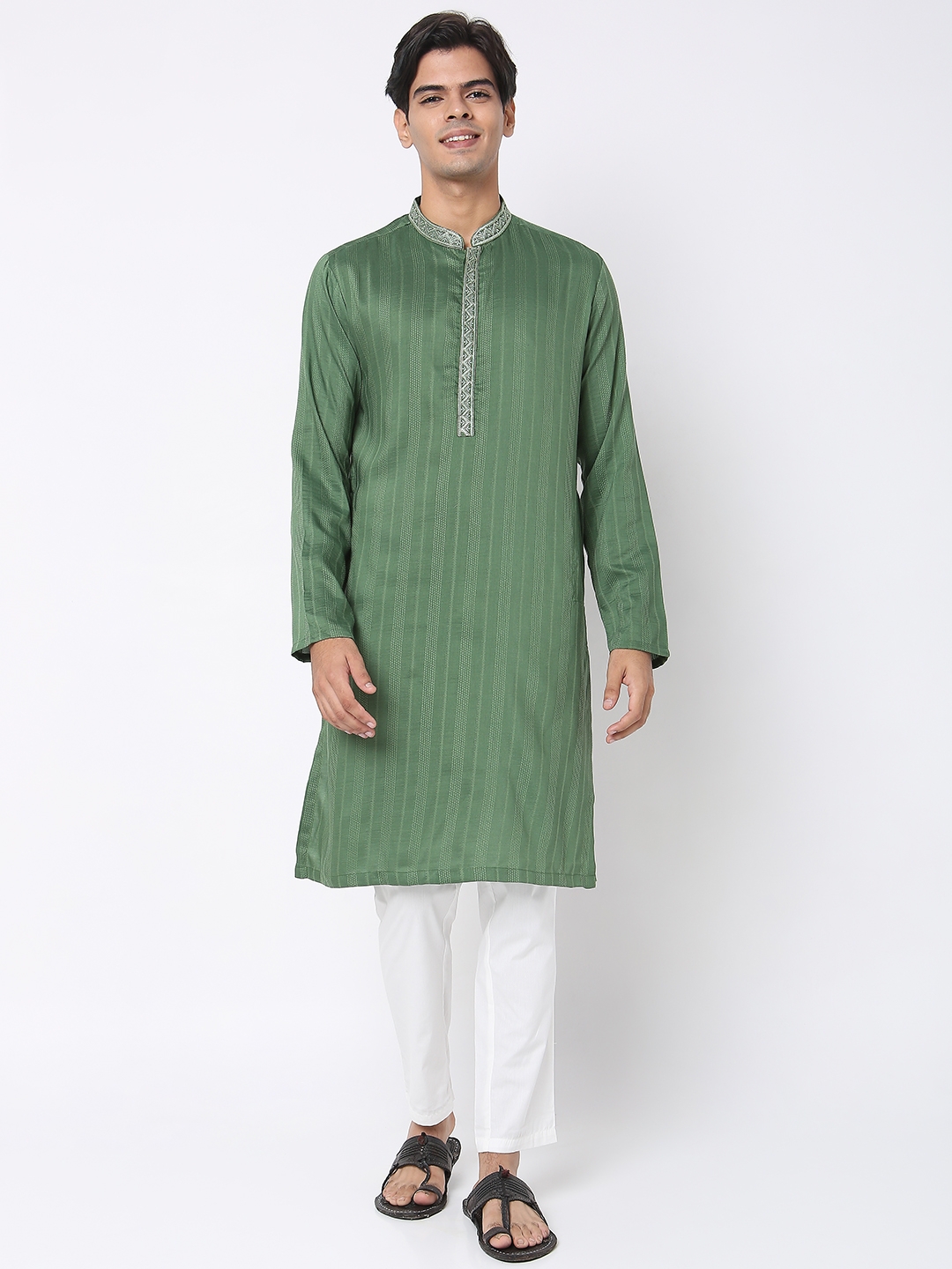 Ethnicity | Ethnicity Men's Green Polyester Embroidered Kurta | S 0