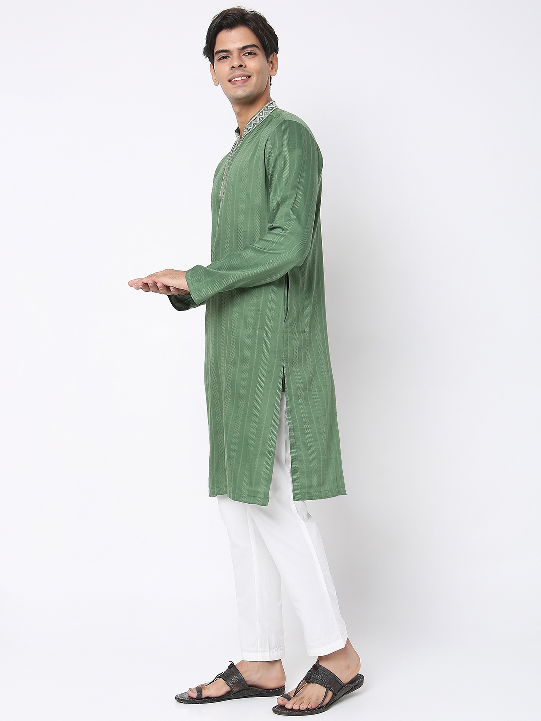 Ethnicity | Ethnicity Men's Green Polyester Embroidered Kurta | S 1