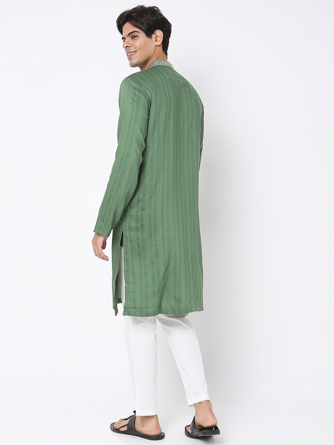 Ethnicity | Ethnicity Men's Green Polyester Embroidered Kurta | S 3