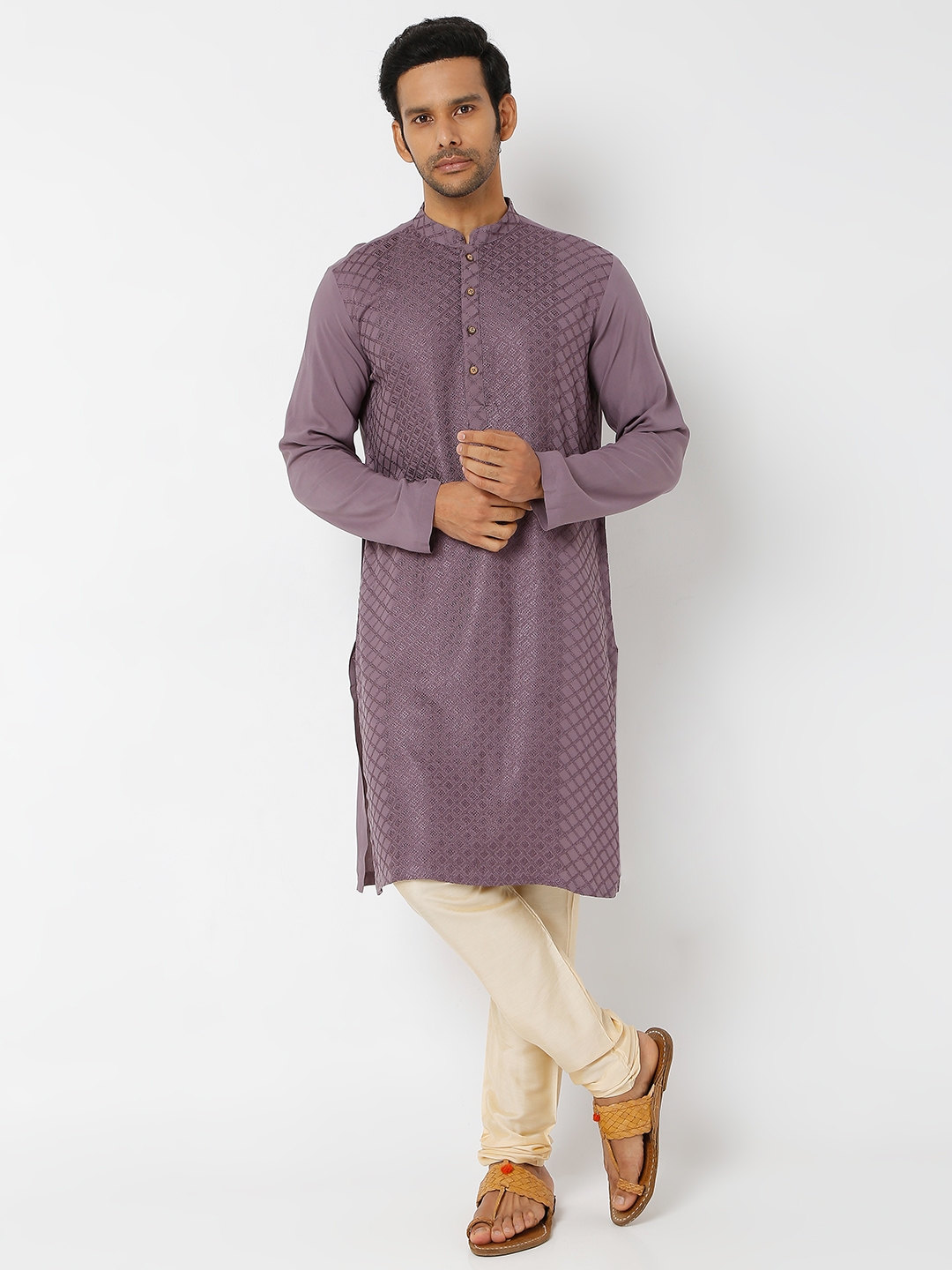 Ethnicity | Ethnicity Men's Purple Rayon Embroidered Kurta | S 0