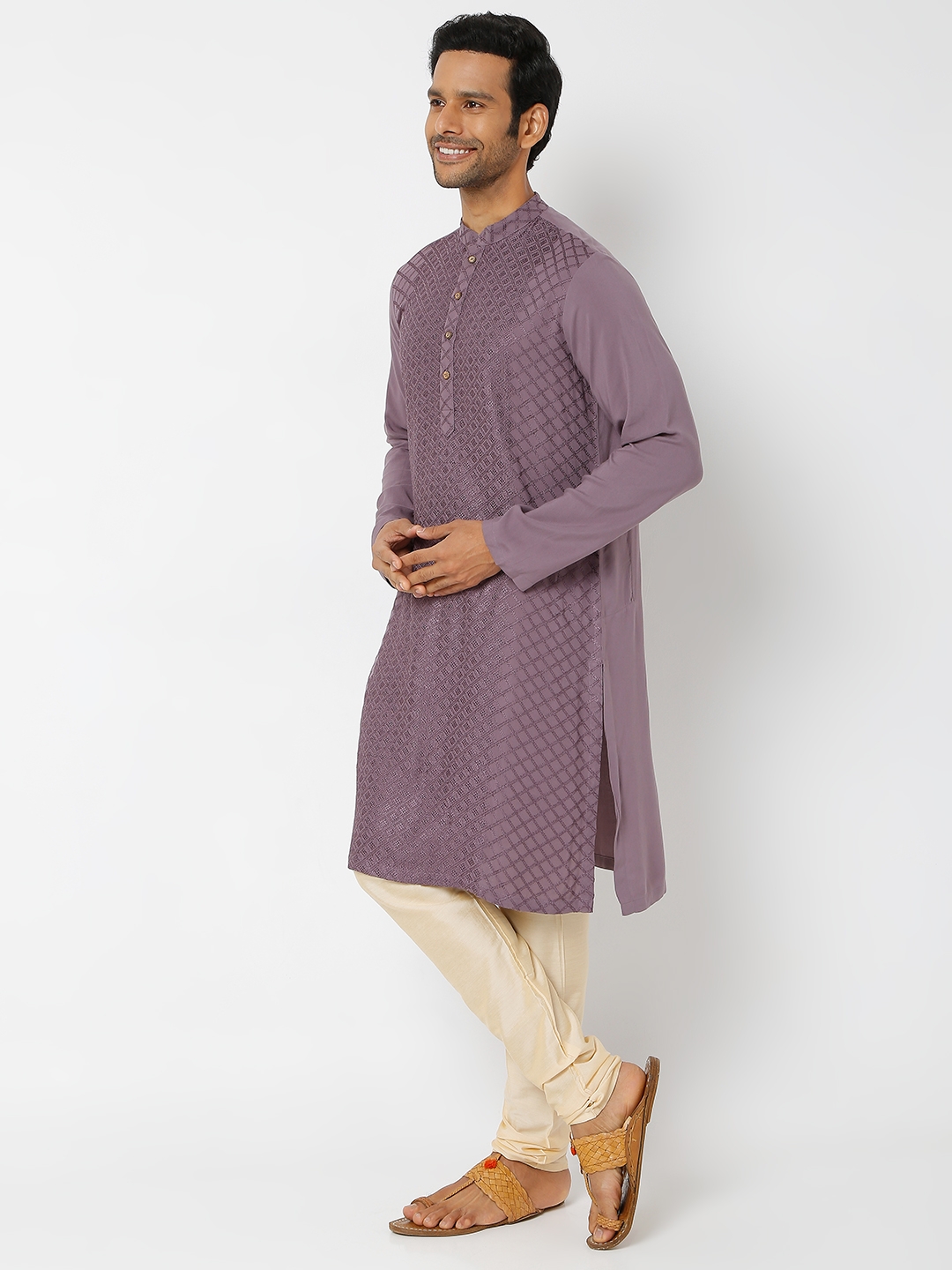 Ethnicity | Ethnicity Men's Purple Rayon Embroidered Kurta | S 1