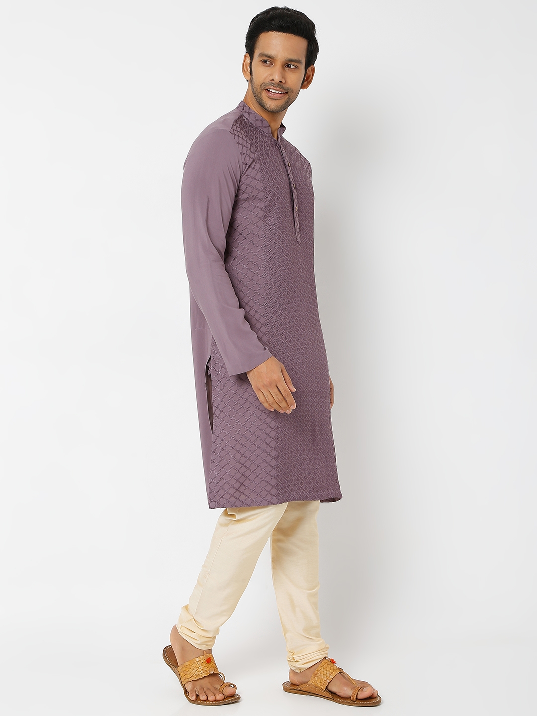 Ethnicity | Ethnicity Men's Purple Rayon Embroidered Kurta | S 2
