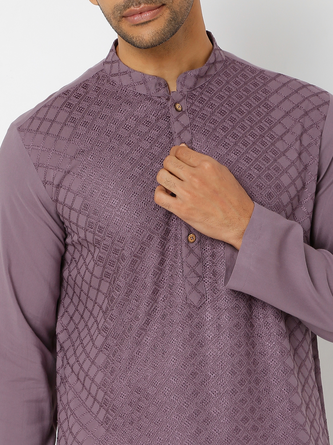 Ethnicity | Ethnicity Men's Purple Rayon Embroidered Kurta | S 4