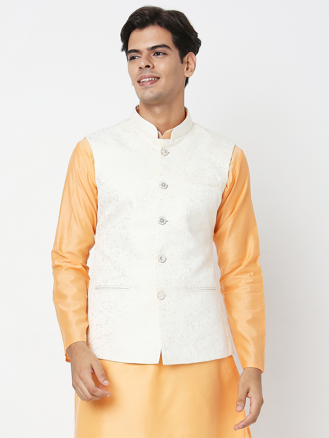 Ethnicity | Ethnicity Men's Cream Polyester Solid Jackets | M 0