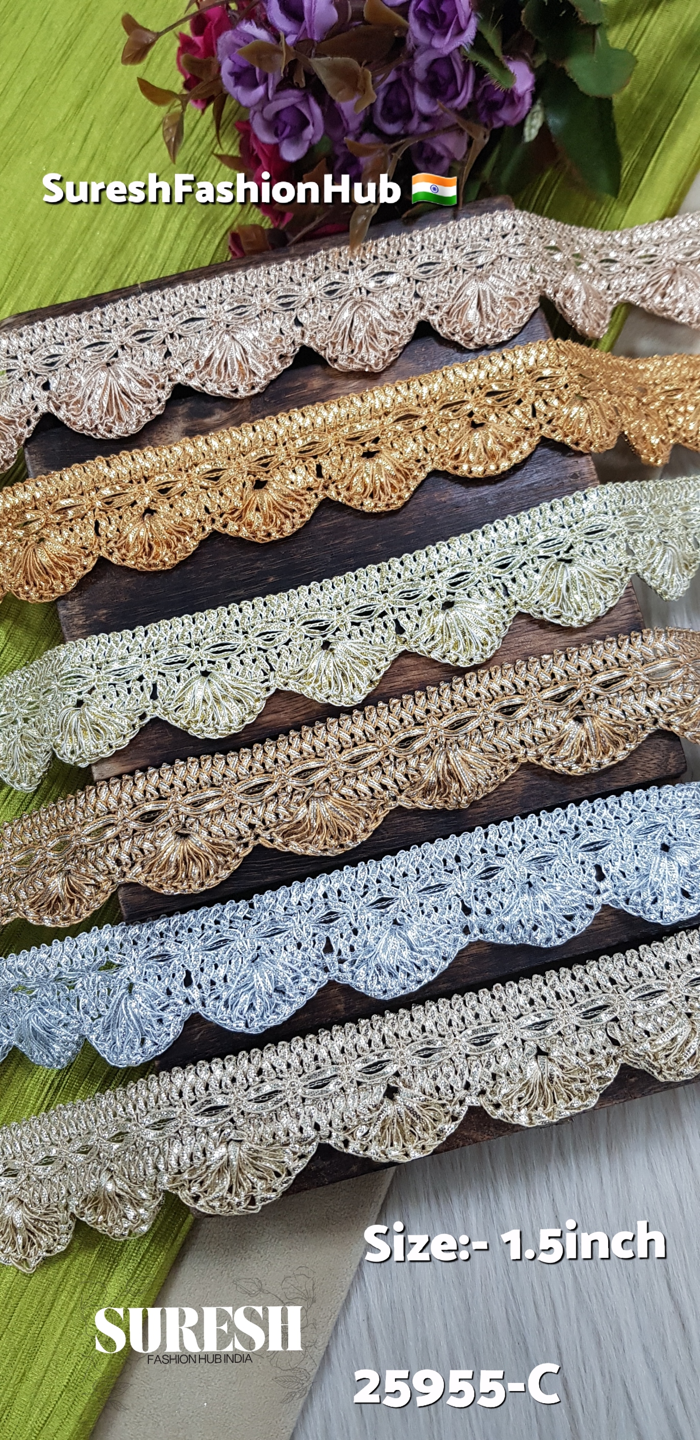 25955-C Light Gold Jhalar Gota Pankha Lace – 1 Inch