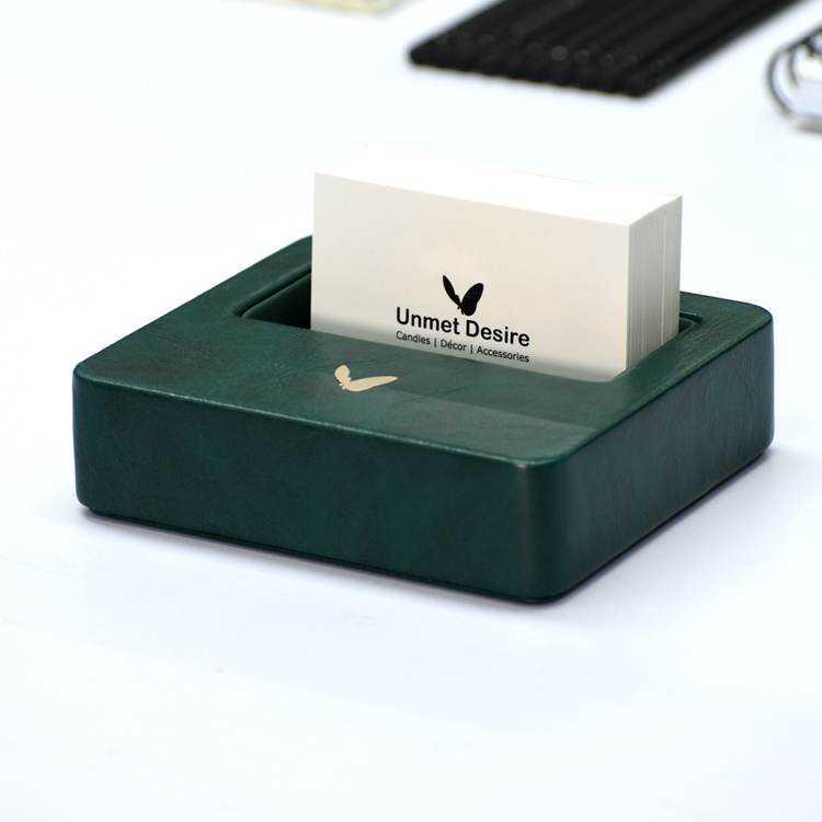 Visiting Card Holder for Desk | Faux Leather | Square | Moderno | Olive Green