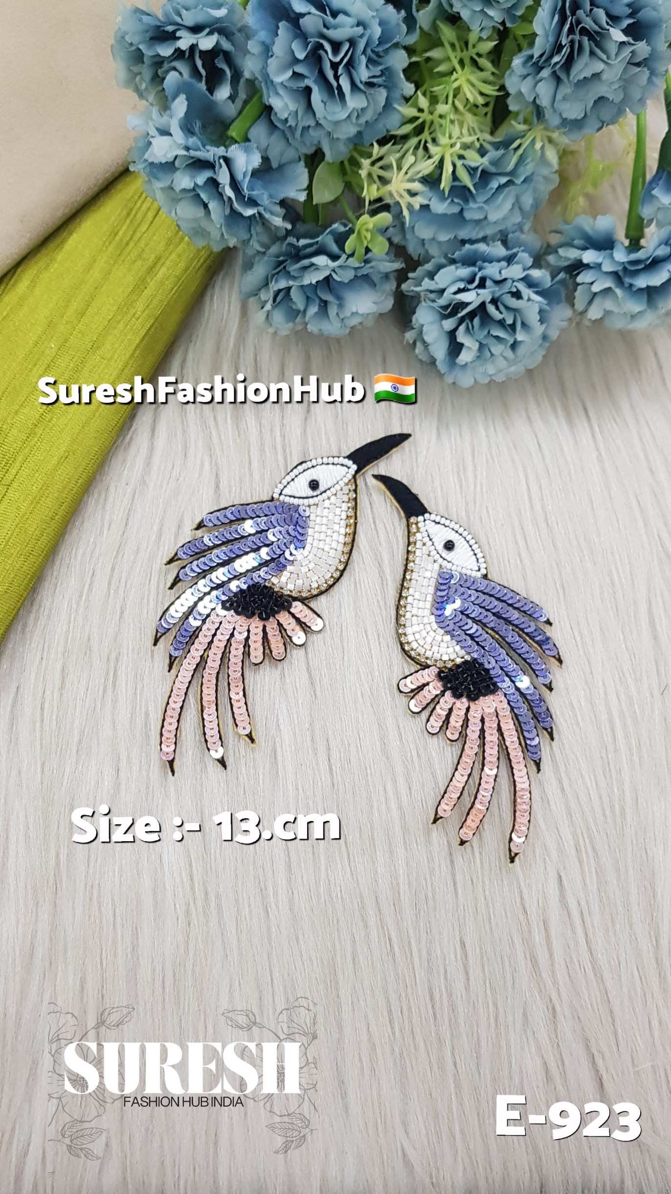 E-923 Blue Left Side Humming Bird Patch