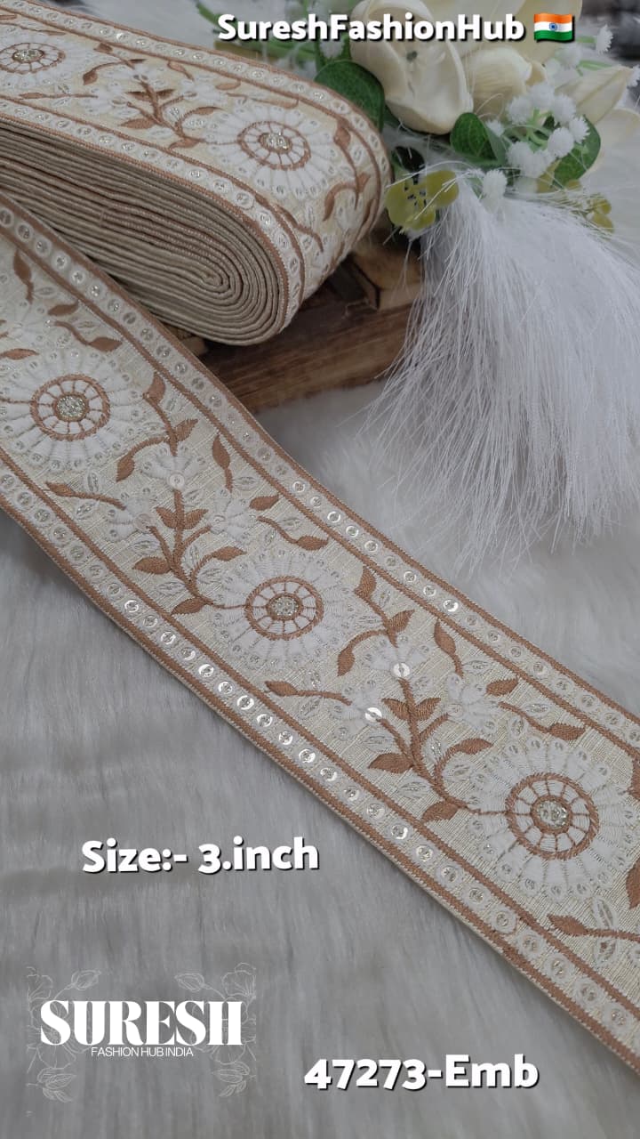 Cream Floral Parsi Embroidery Lace – 47273