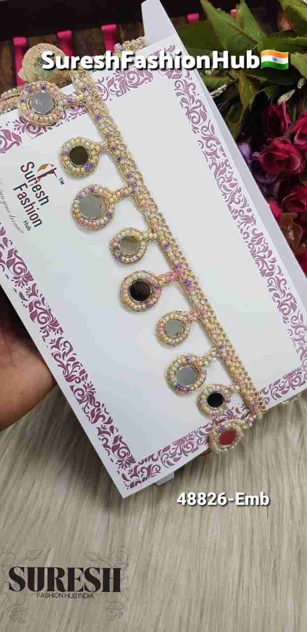 Multi Round Mirror Multi-Bead Hanging Organza Lace – 48826-Emb