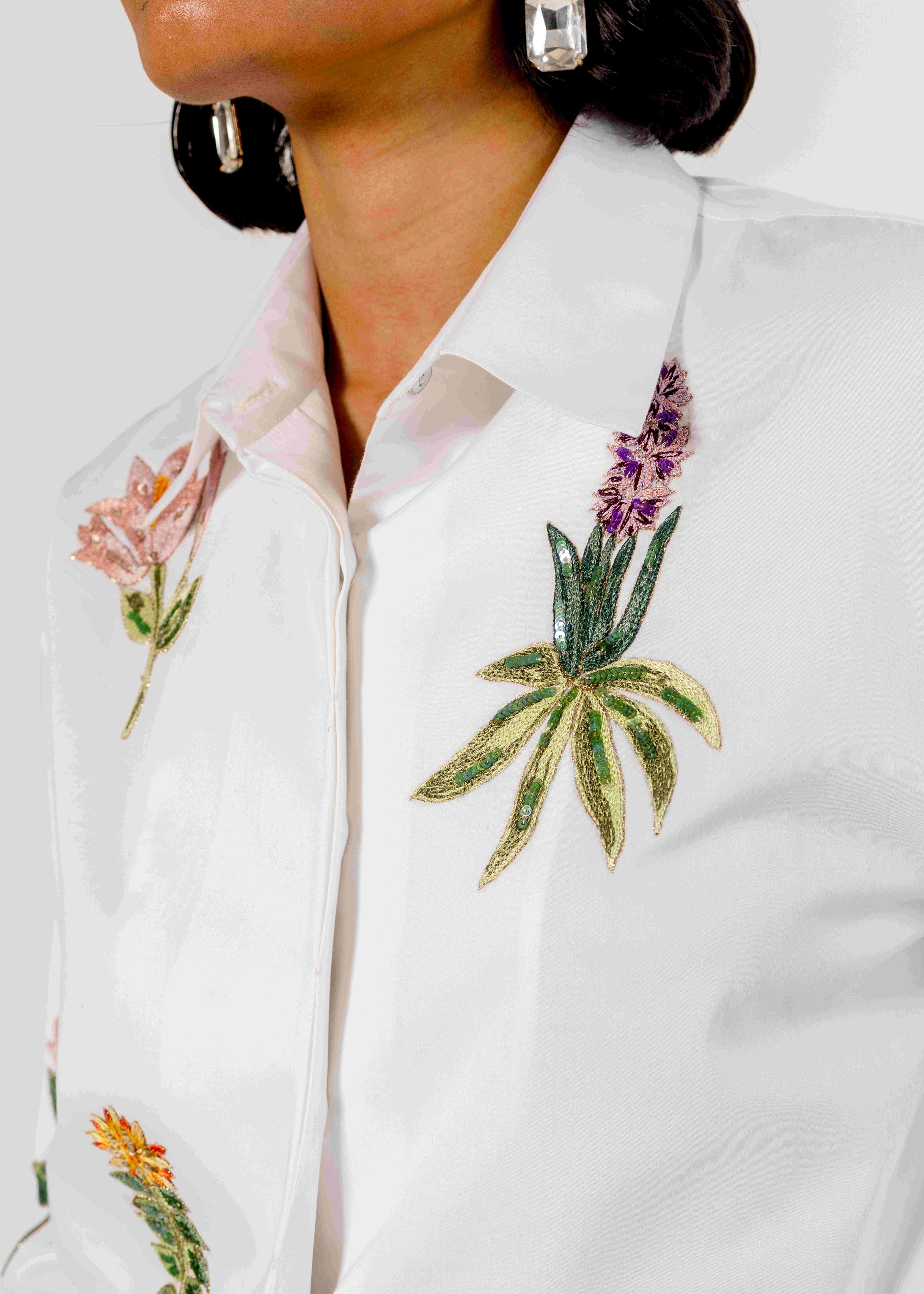 White Print Embellished Regular Shirt