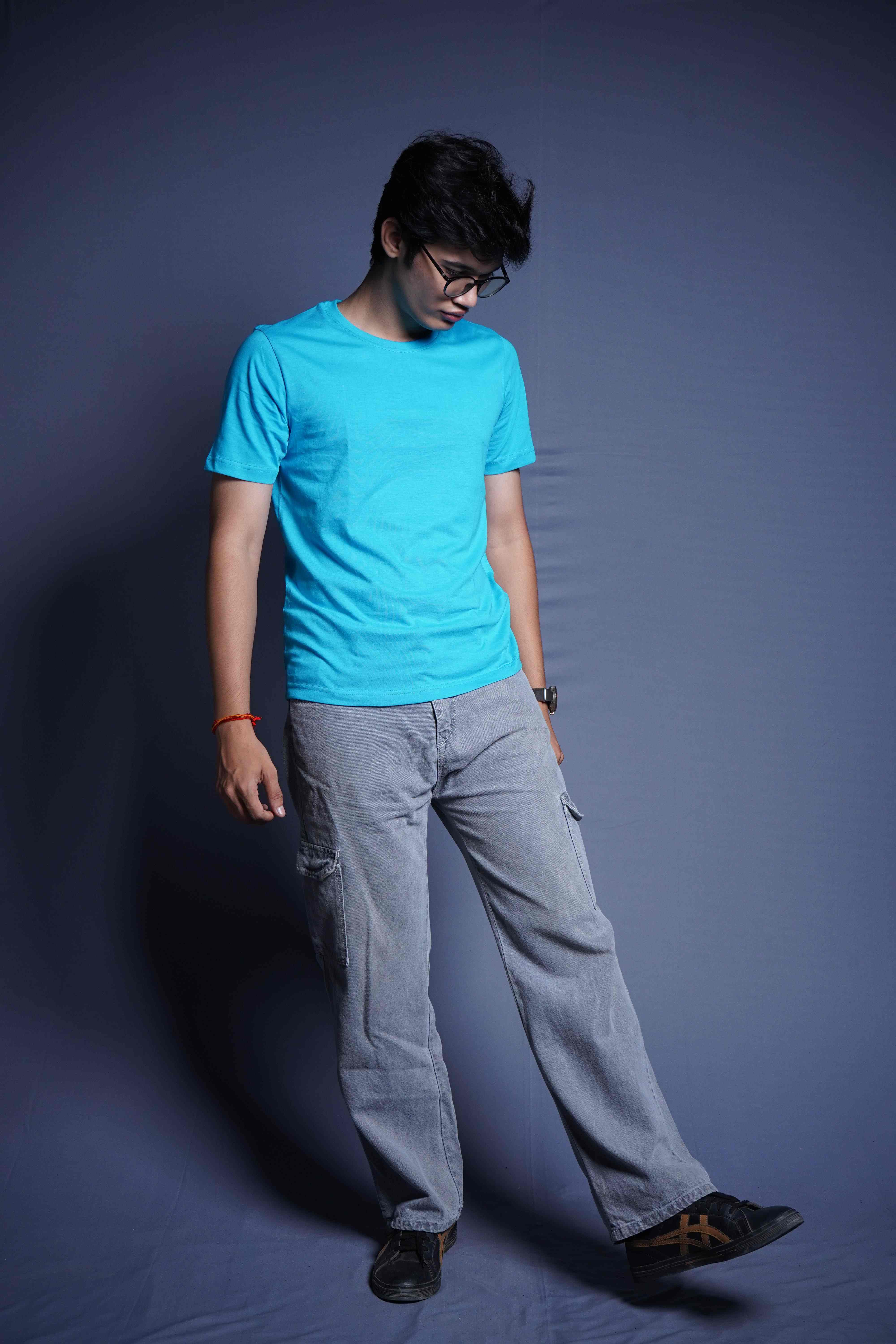 One Denim Soft Green Round Neck Cotton T-Shirt