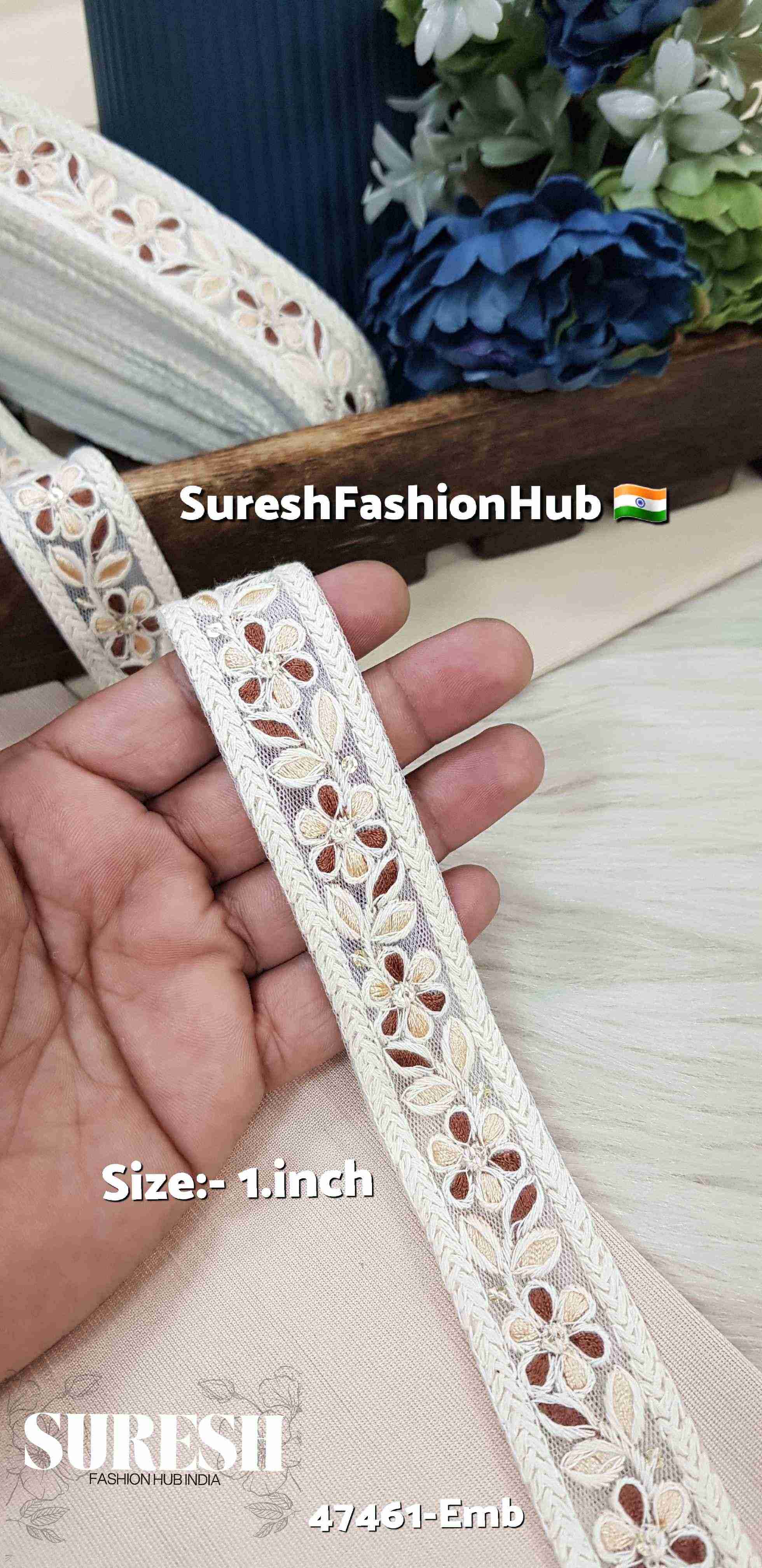 Brown & Light Brown Floral Net Lace