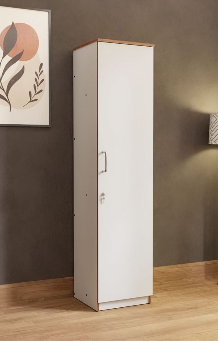 neudot Adona 1 Door Engineered Wood Wardrobe  (Finish Color - Frosty White, Knock Down)