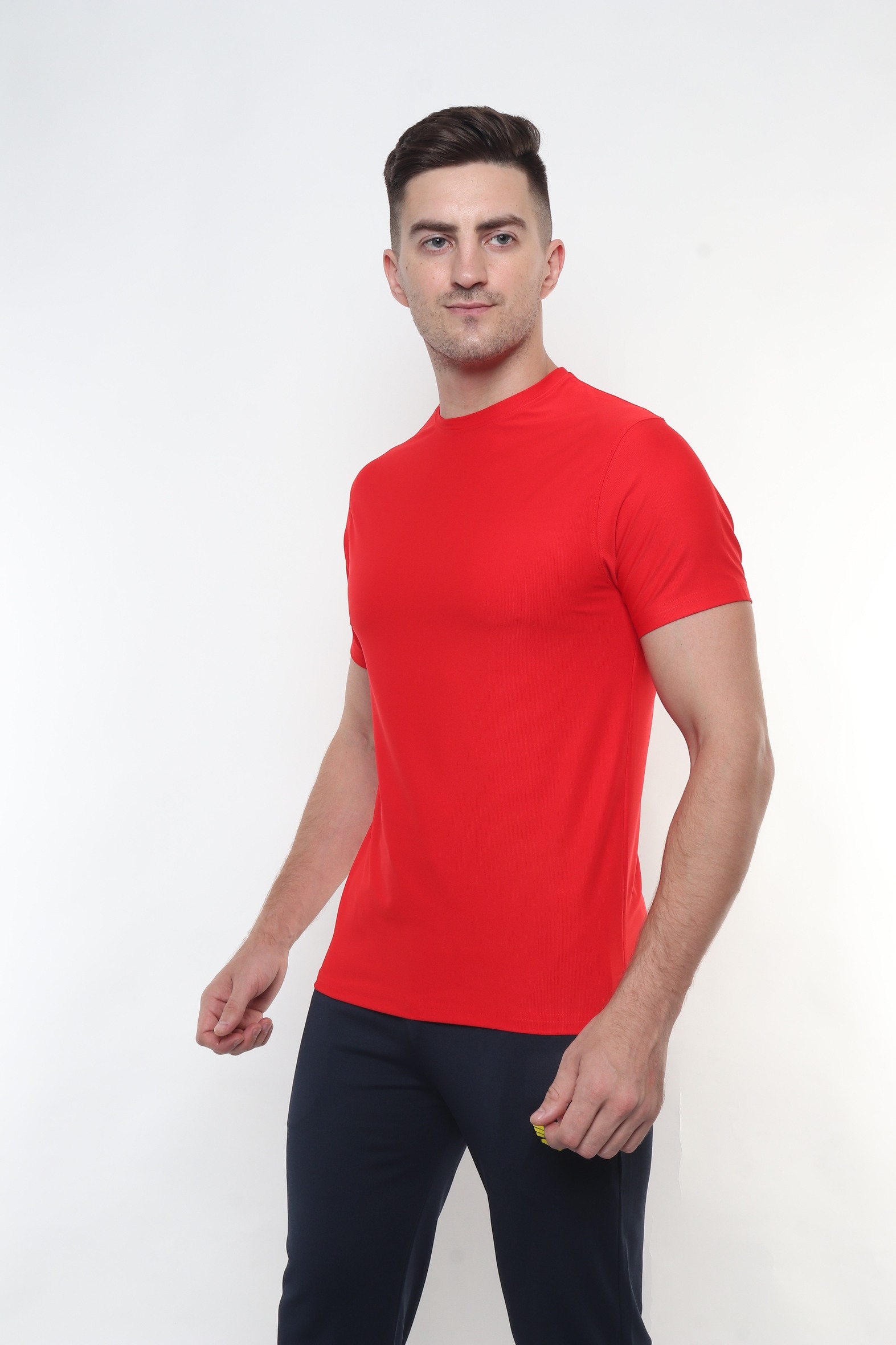 Red Solid Round Neck T Shirt