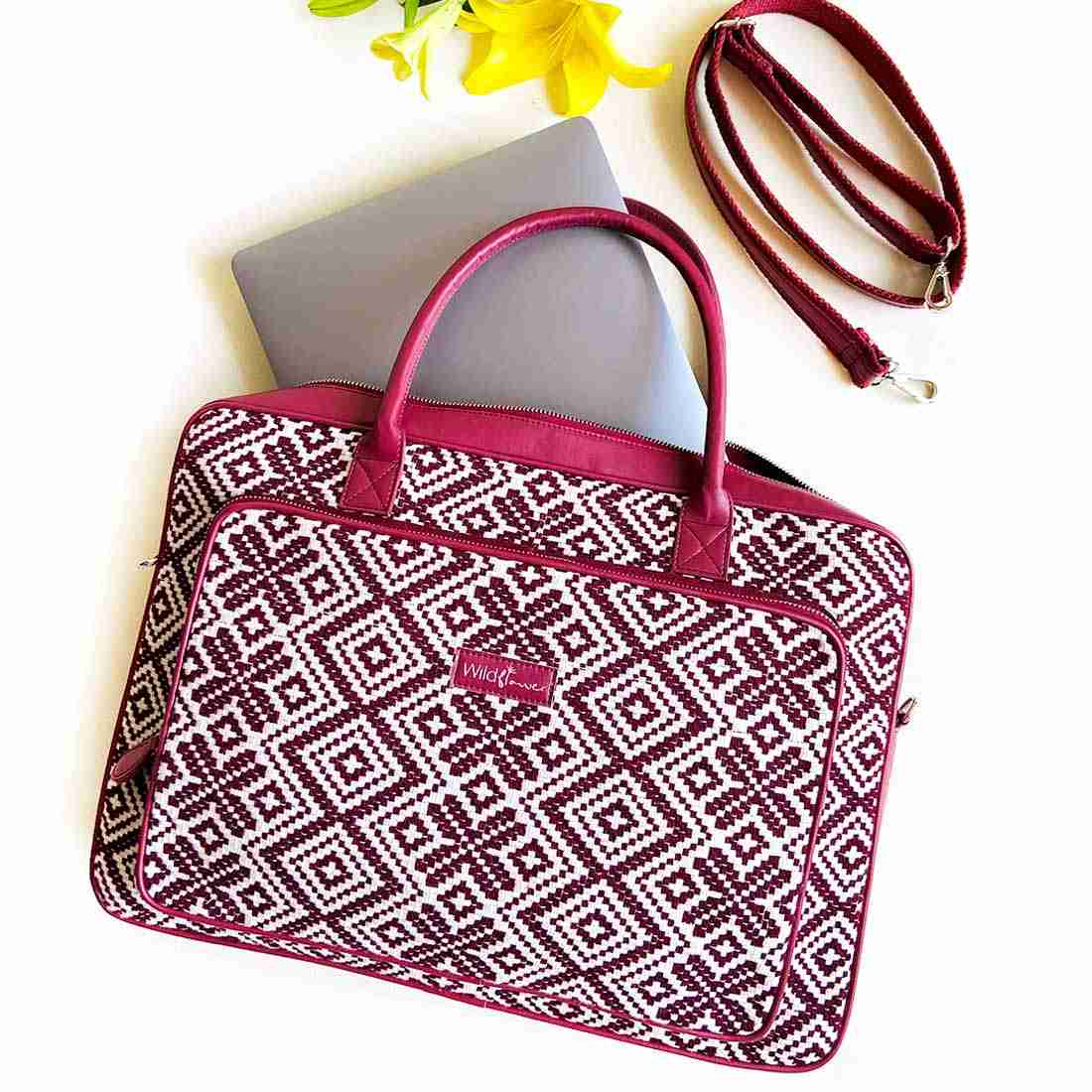 Wildflower Merlot Laptop Bag for Women