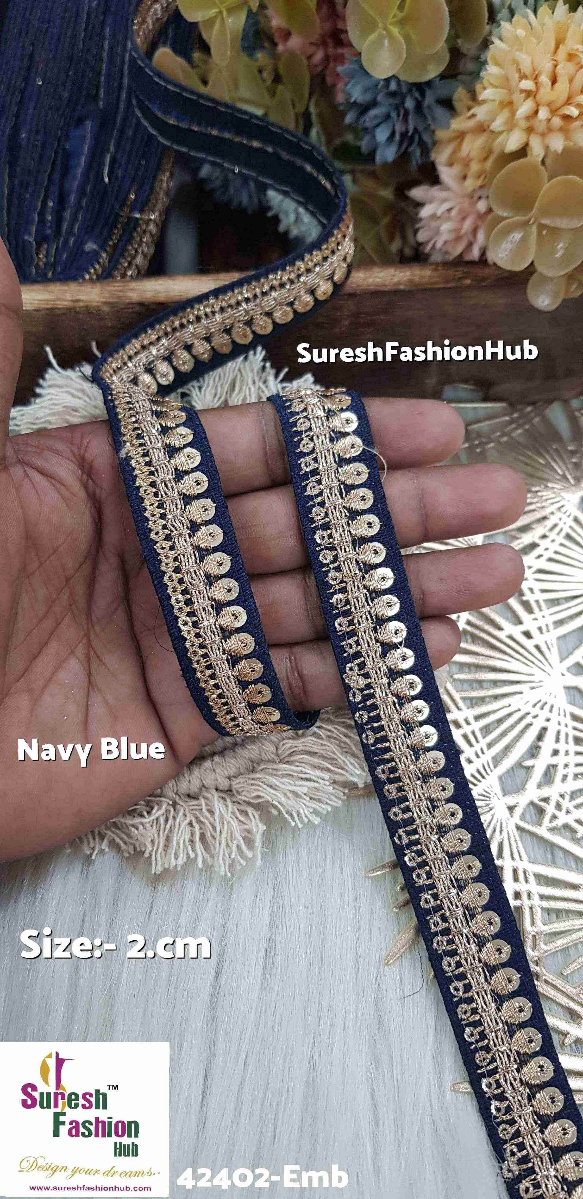 Vibrant  Navy Blue Color Zari Embroidered Lace Roll