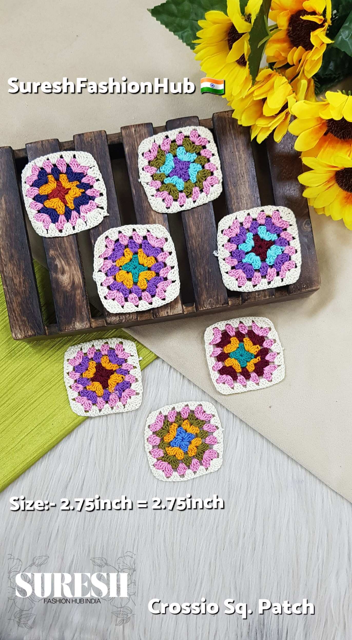 Baby Pink Handwoven Square Crosio Patch- OffWhite Border