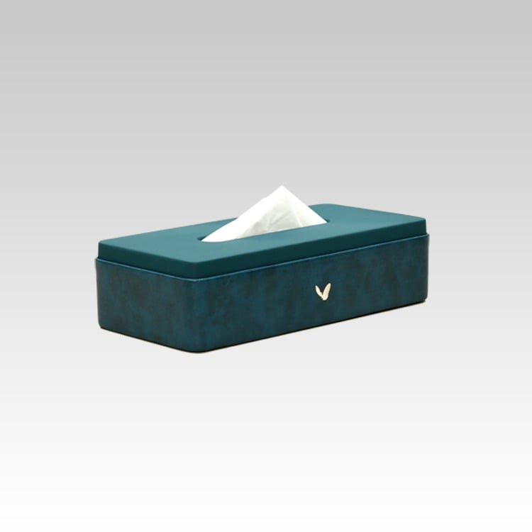 Tissue Box Holder for Home and Office in Premium Faux Leather | Size: 9.5 x 4.5 x 2.5(H) Inches | Moderno | Blue