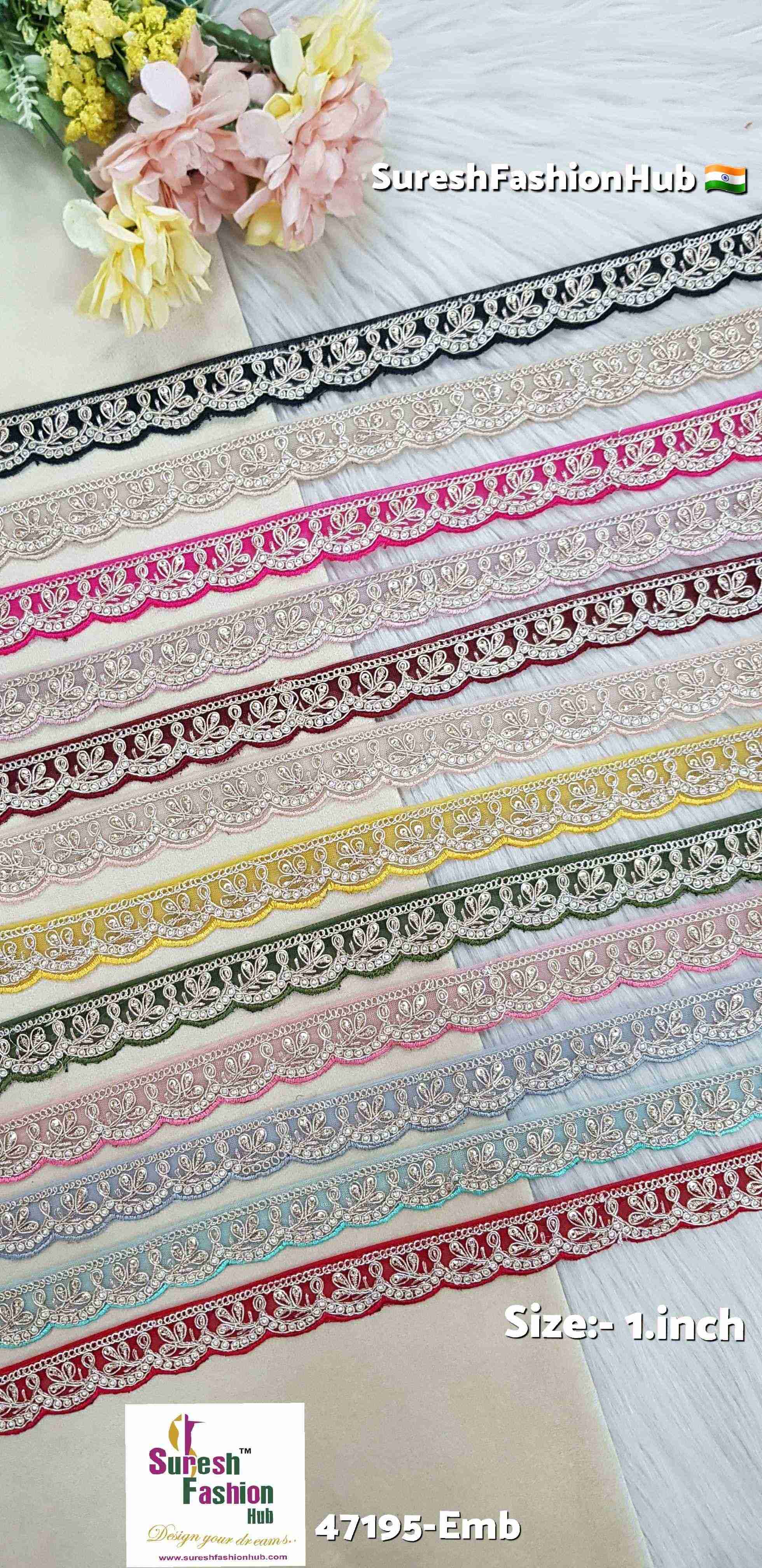 BabyPink Scalloped Pearl Embroidery Lace