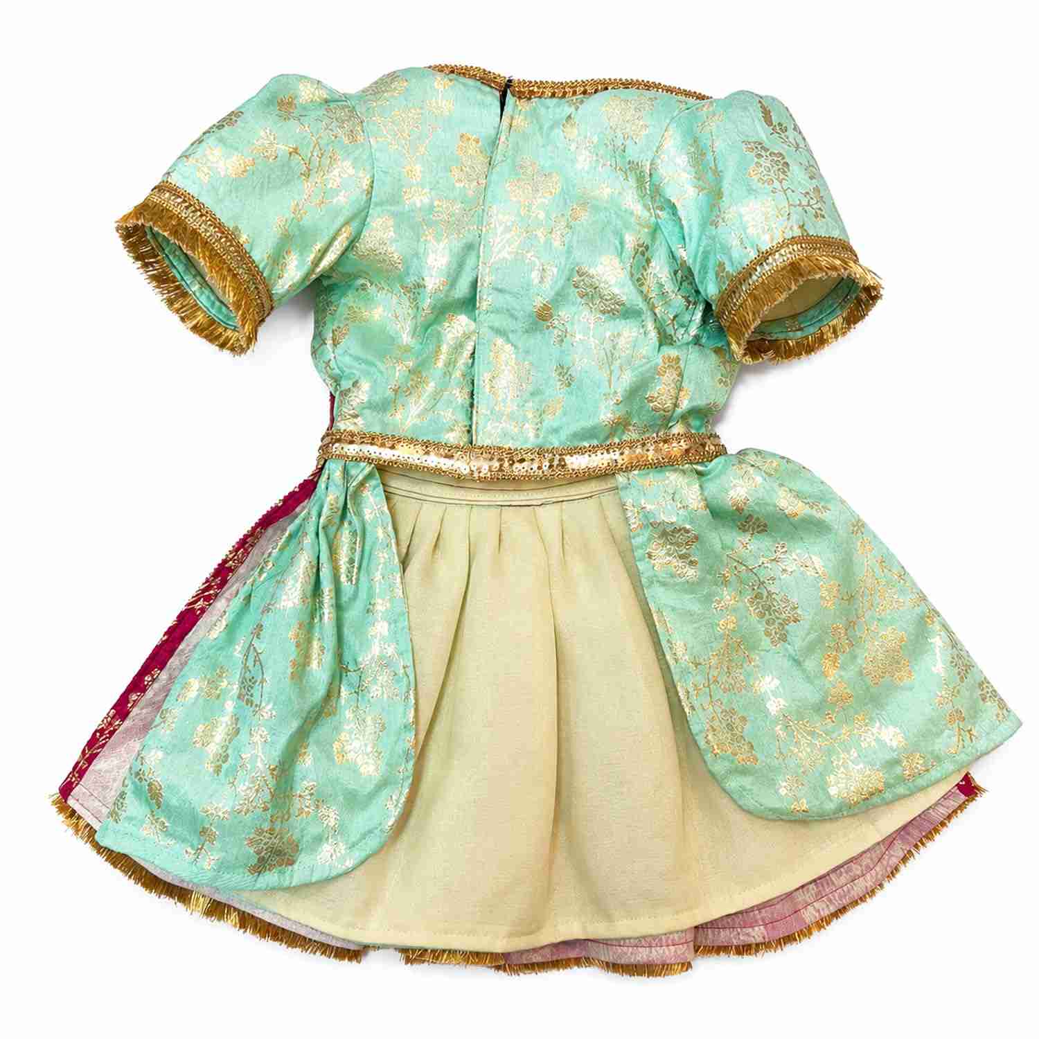 PawsIndia Traditional Heavy Brocade Zari Saree for Dogs - Ice Blue & Pink