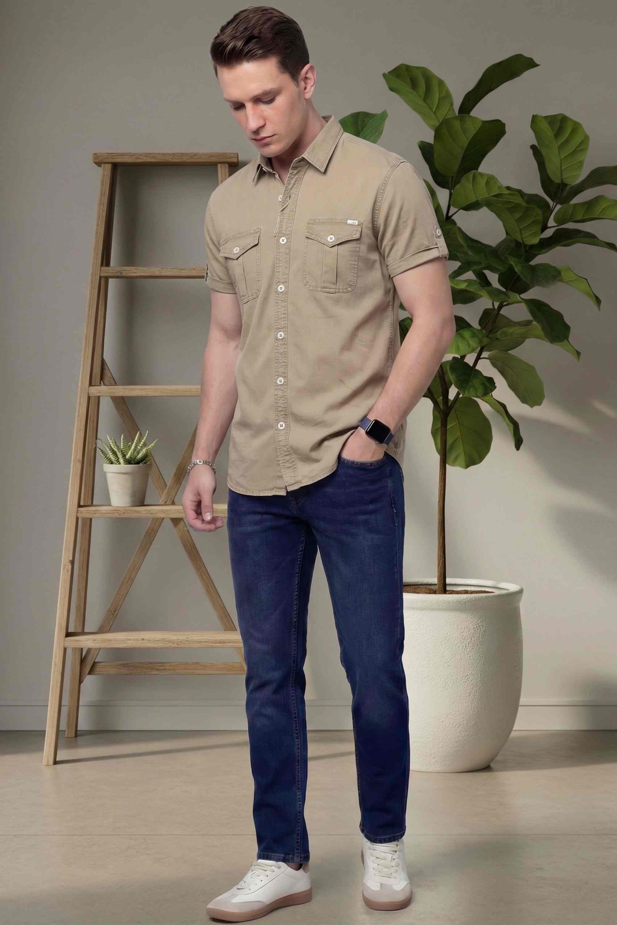 ALBION NEW CASUAL KHAKI  SHIRT