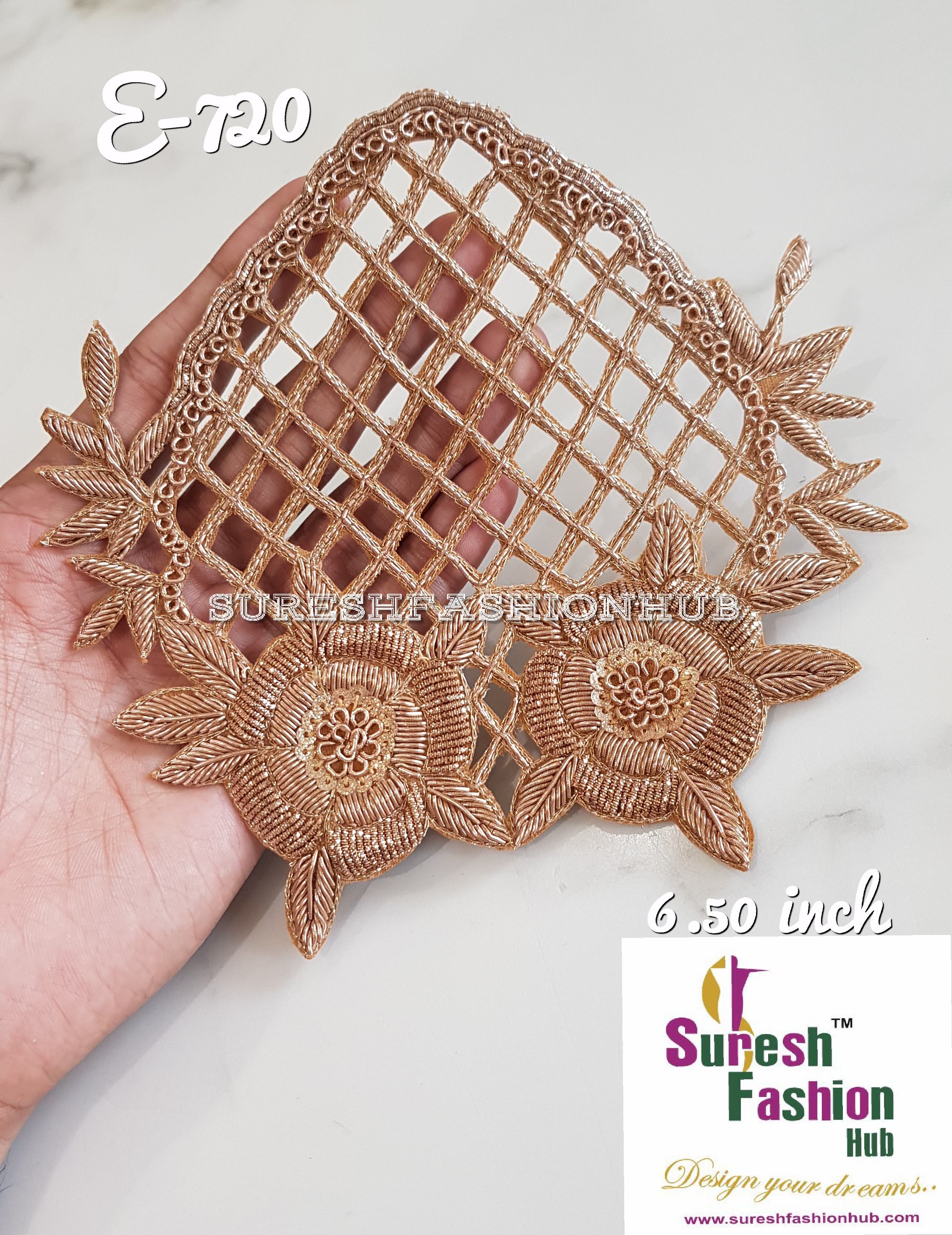 Embellished Strawberry like Handmade Patches- Gold Color Size-6.5 Inch