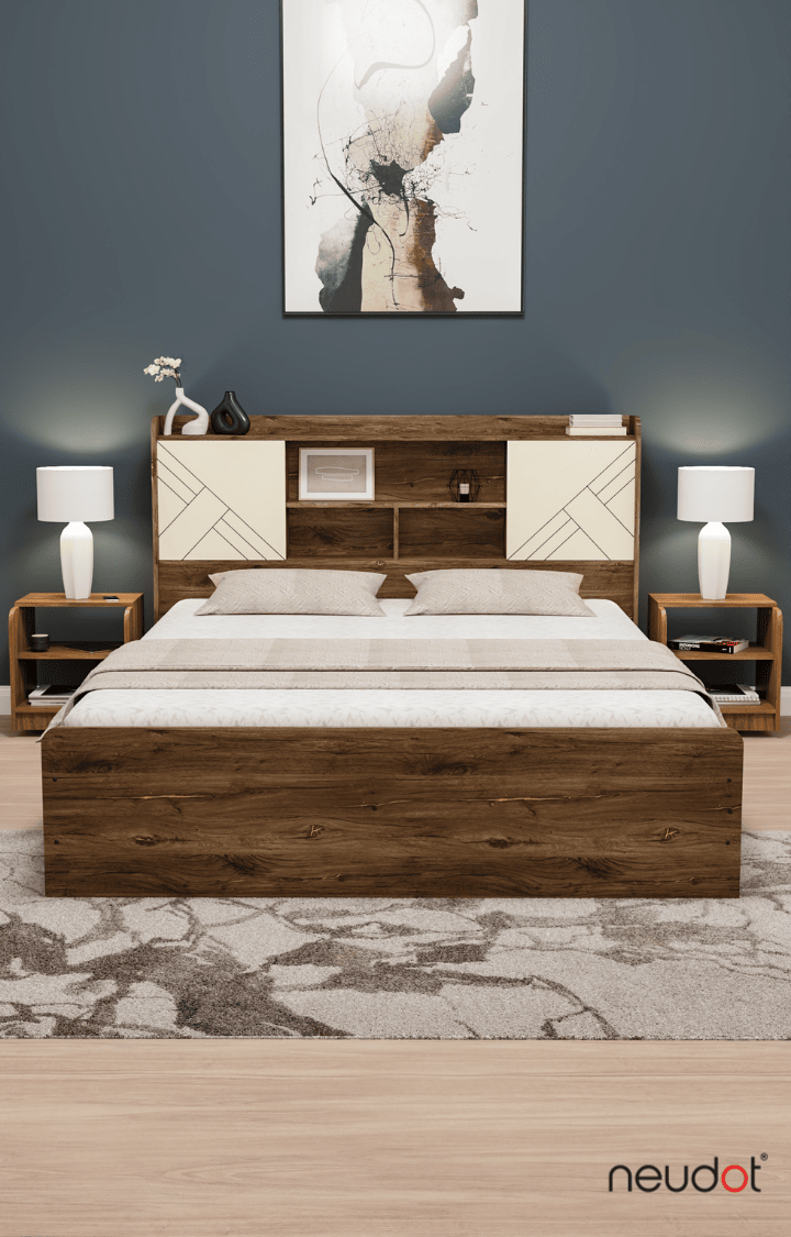 Paris Bed With Box Storage - Queen, Western Oak Finish