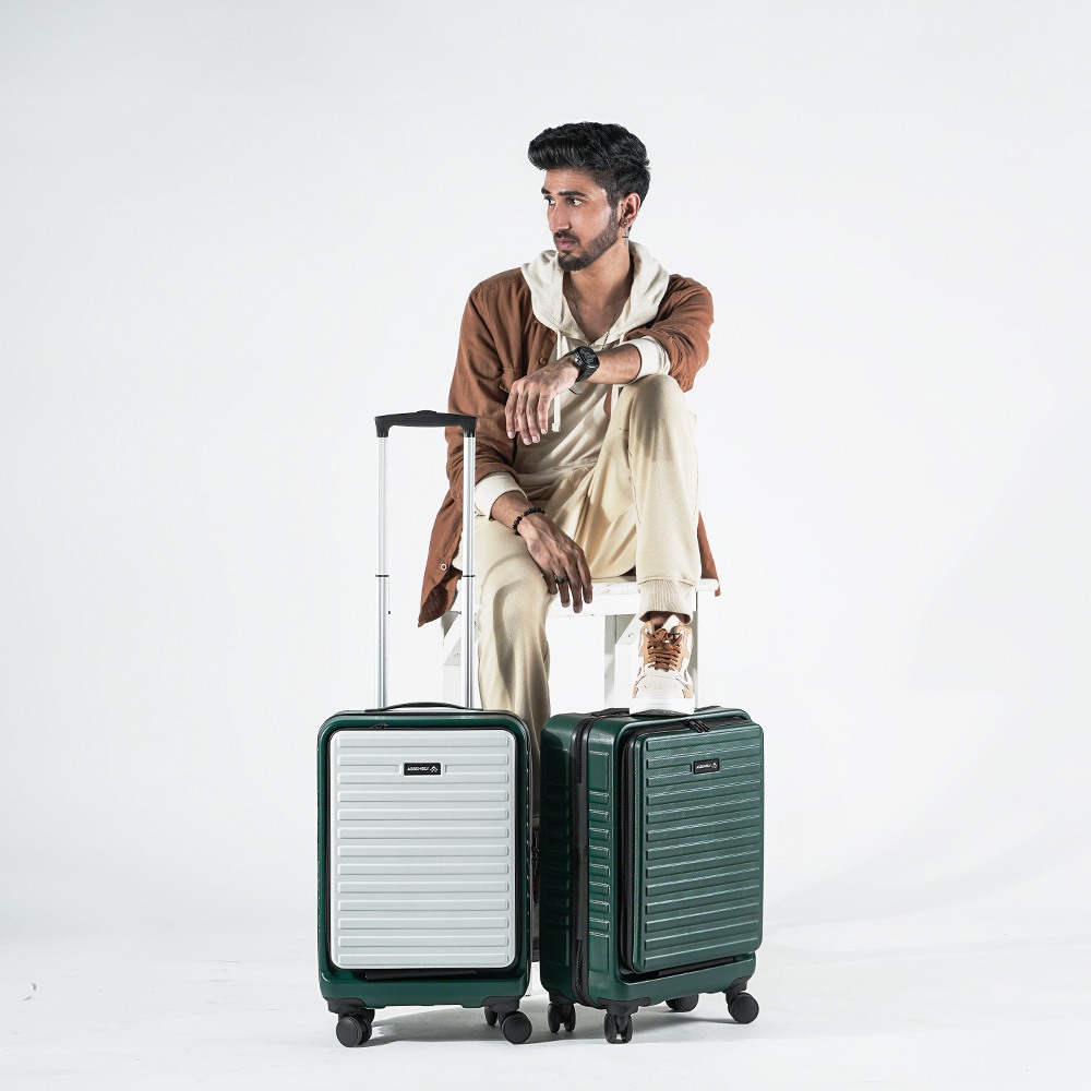 Assembly GreenWhite Hardside Cabin Luggage Trolley Bag