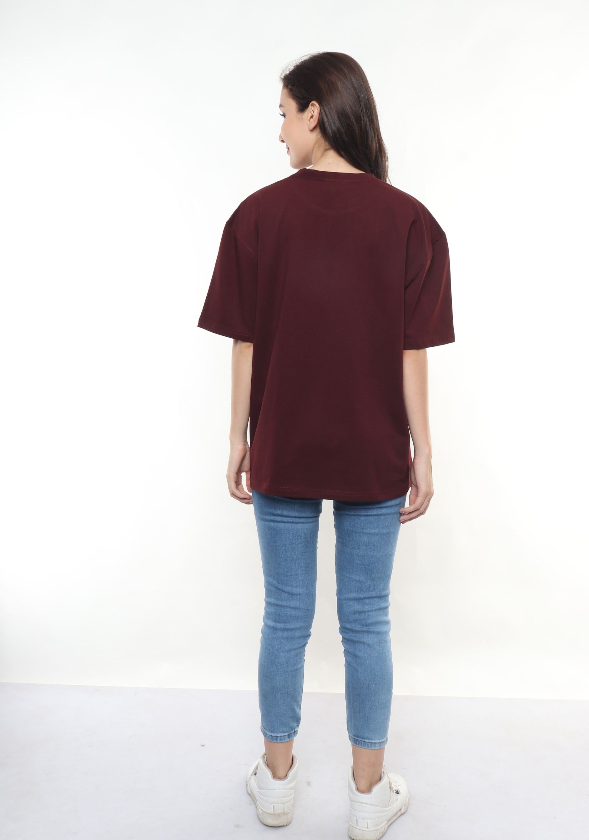 Wine Oversized Cotton Lycra T Shirt