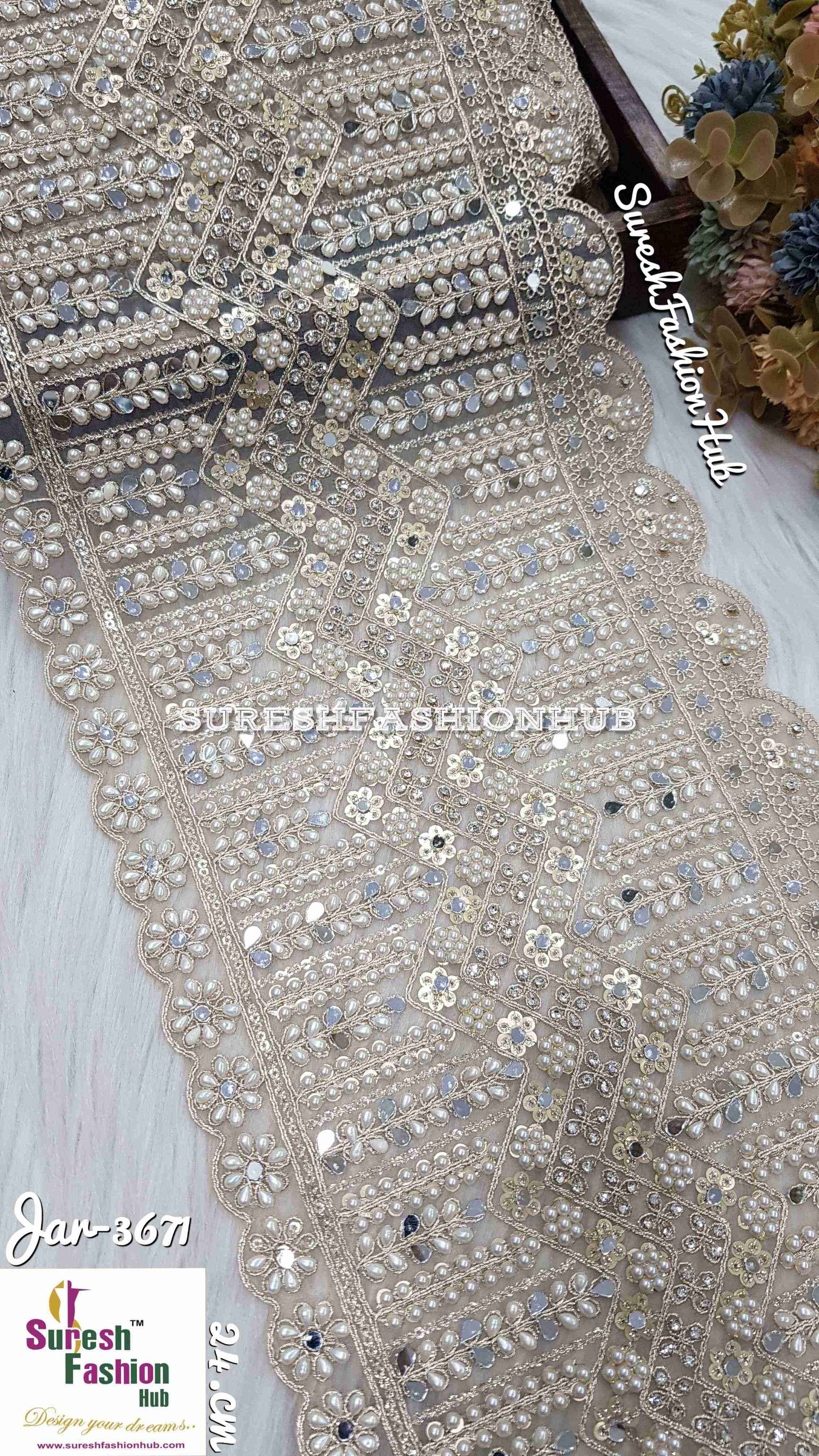 Divine Pearl and Crystal Embellished Orgenza Fabric