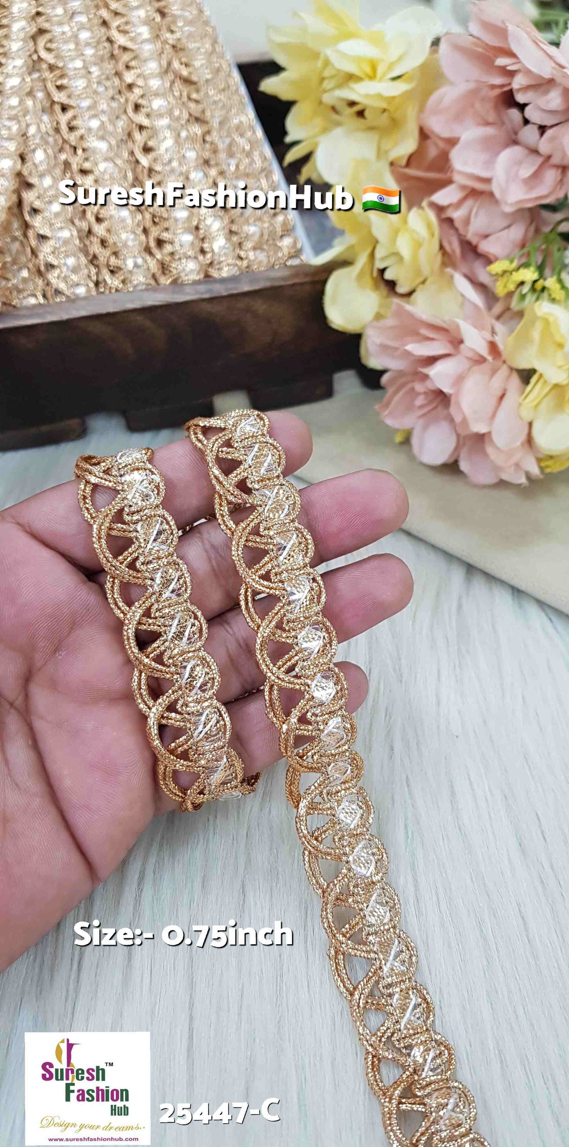 Rose Gold Scalloped Jhalar Cutwork Lace