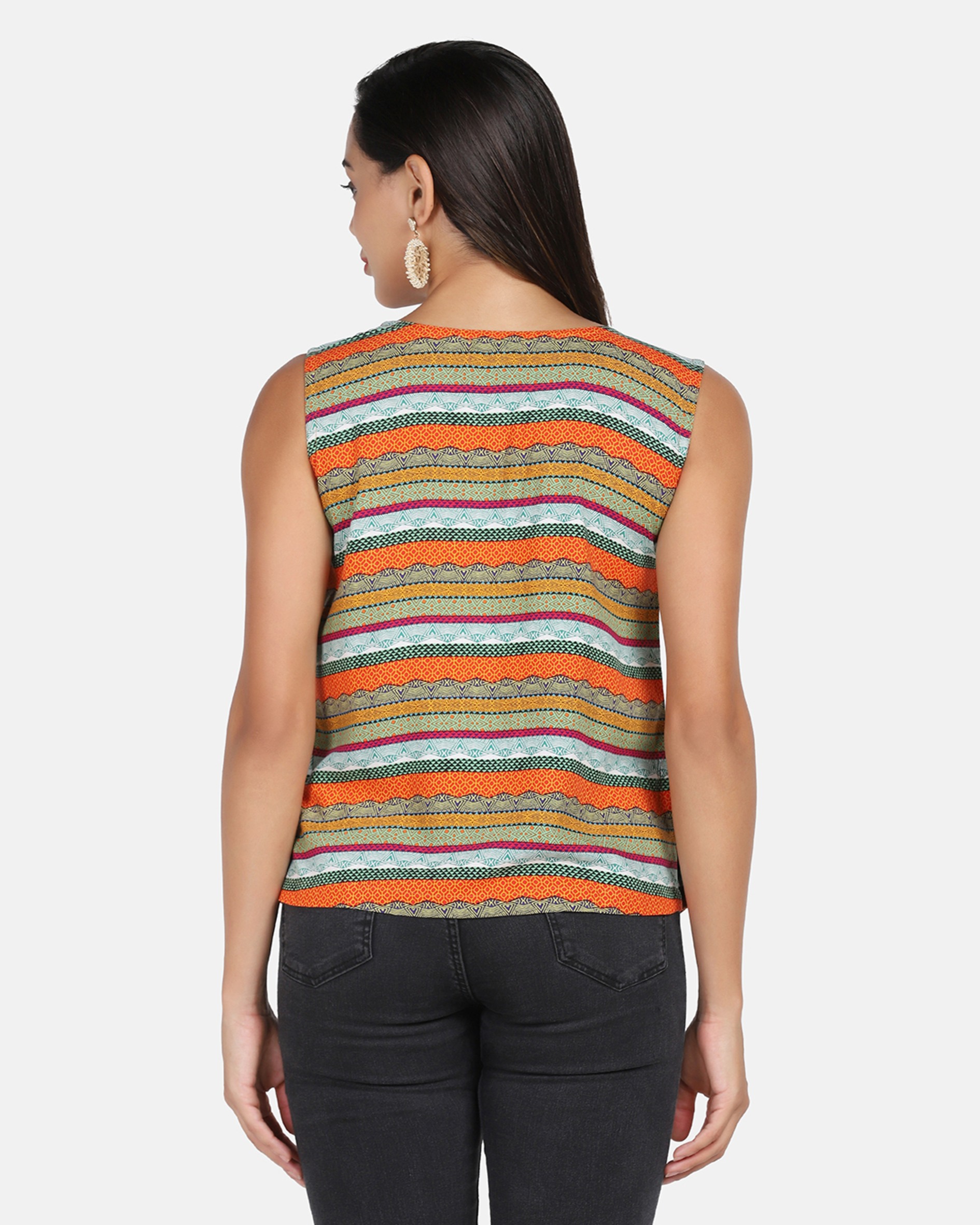 Rayon Printed Vertical Striped Top