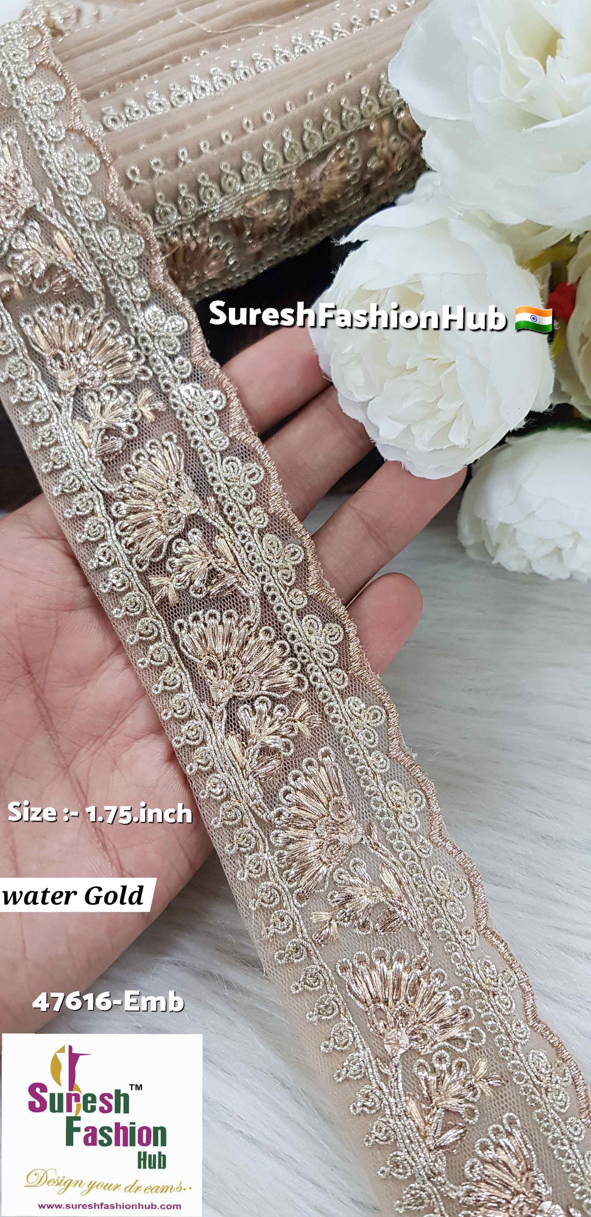 Certainly! Here are some ALT text suggestions that incorporate a variety of keywords to help improve your visibility on Google:  1. "Navratri Banarasi Laces - Traditional Indian Festive Laces" 2. "Golden Silver Banarasi Lace - Elegant Metallic Trims for Garments" 3. "Cutwork Banarasi Laces - Intricate Openwork Designs"