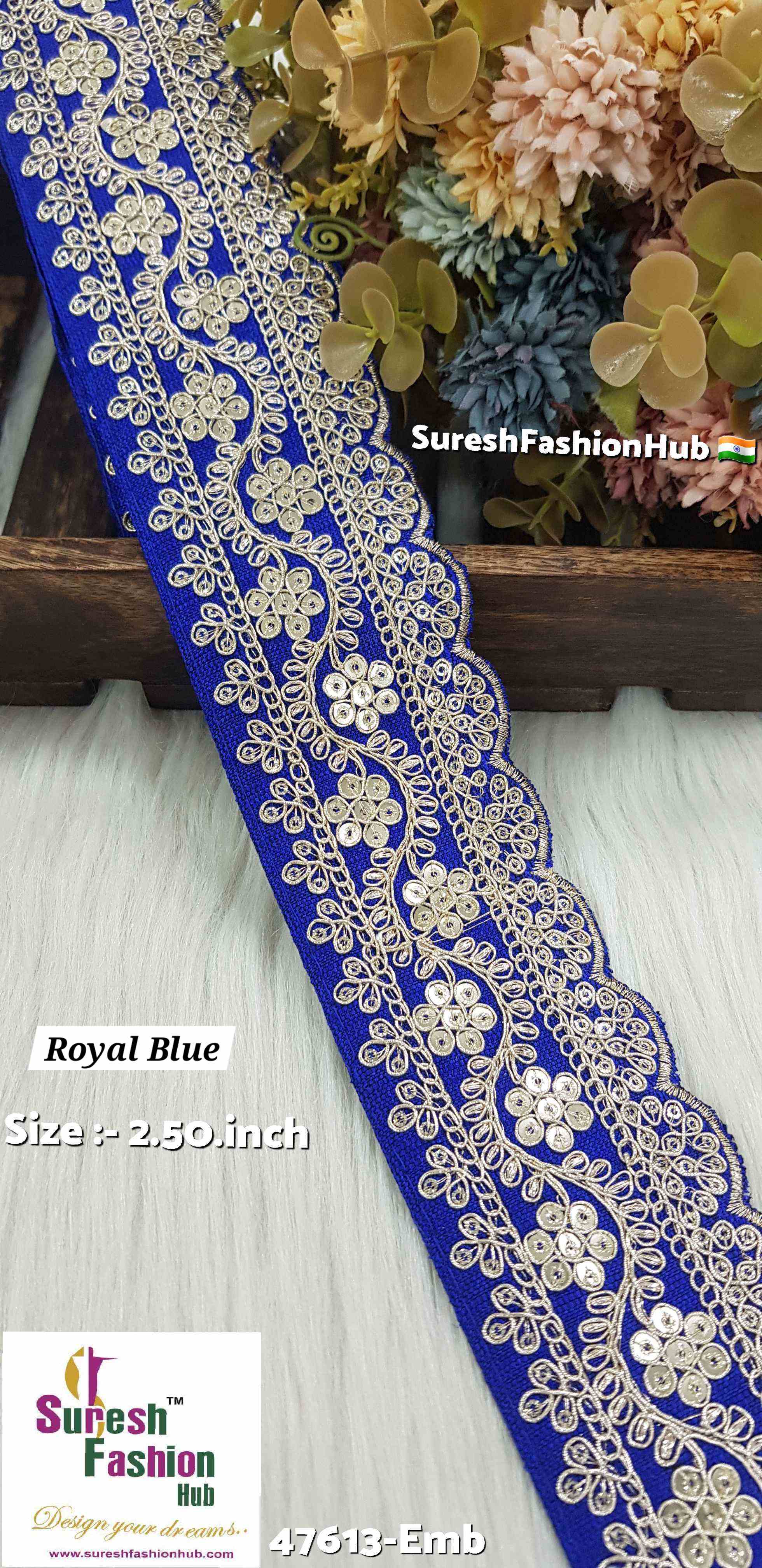 Floral Royal Blue Fabric Based Embroidery