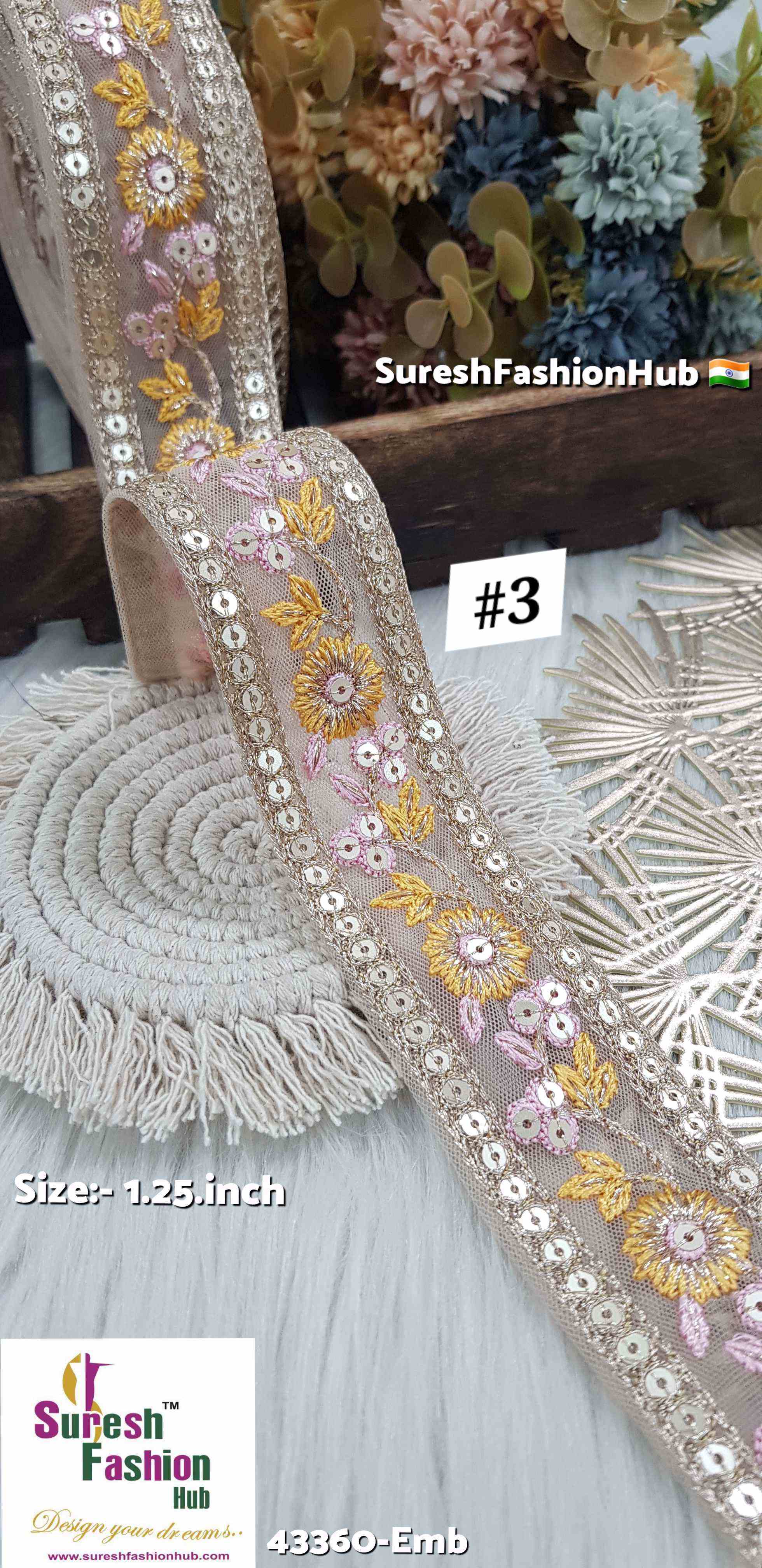 Multicolor Floral Embroidery Border