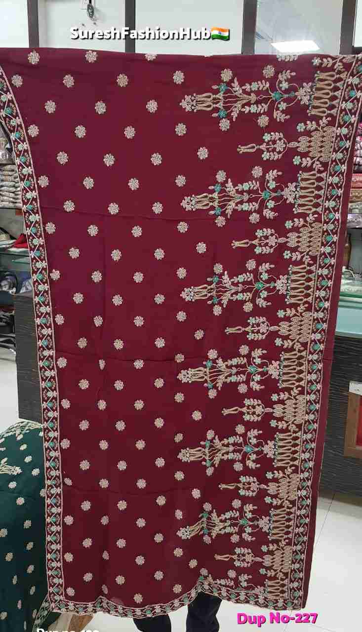 Maroon Floral Zari & Threadwork Georgette Dupatta-227