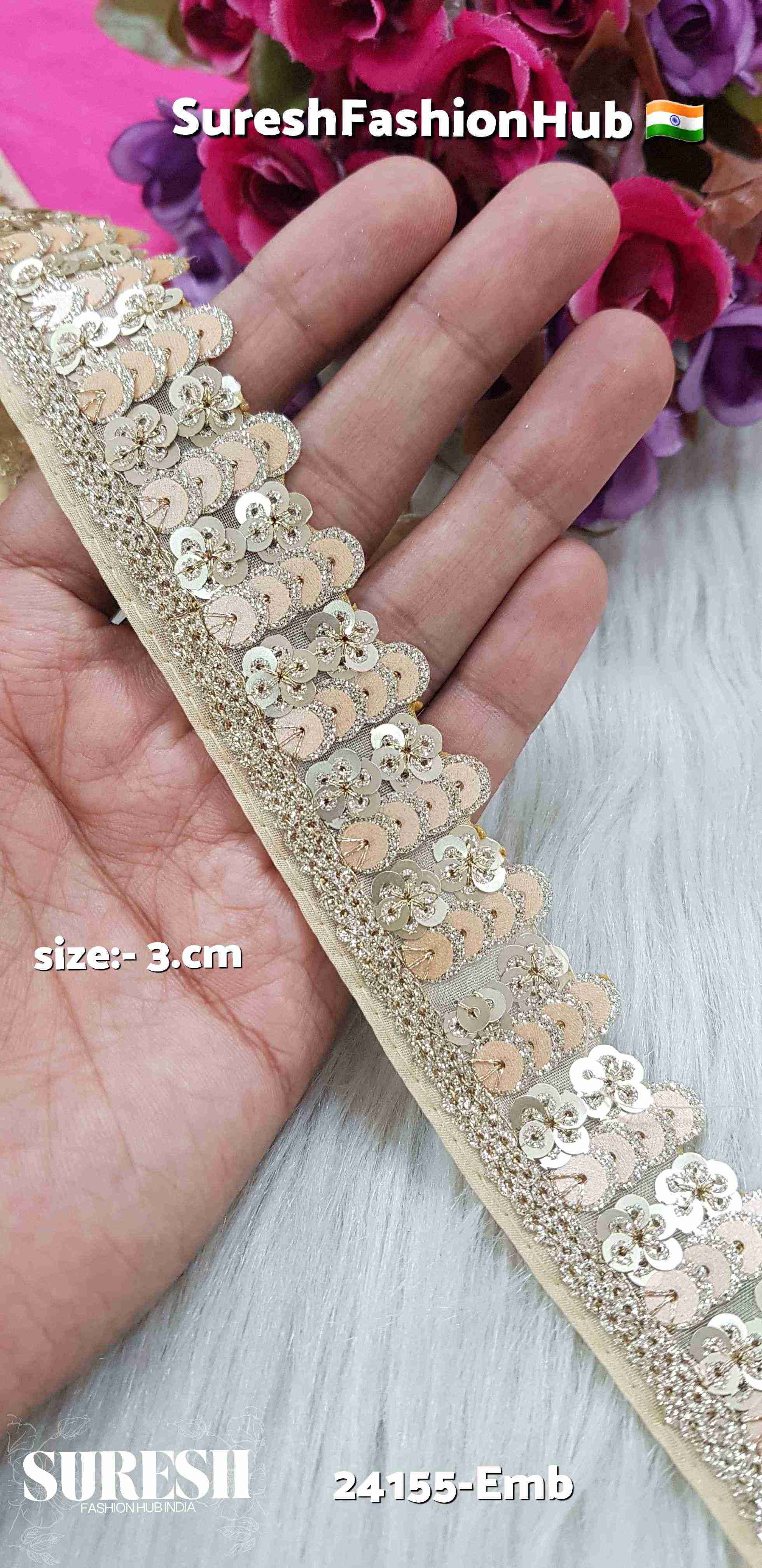 Peach Bloom Multi-Sequence Floral Organza Lace